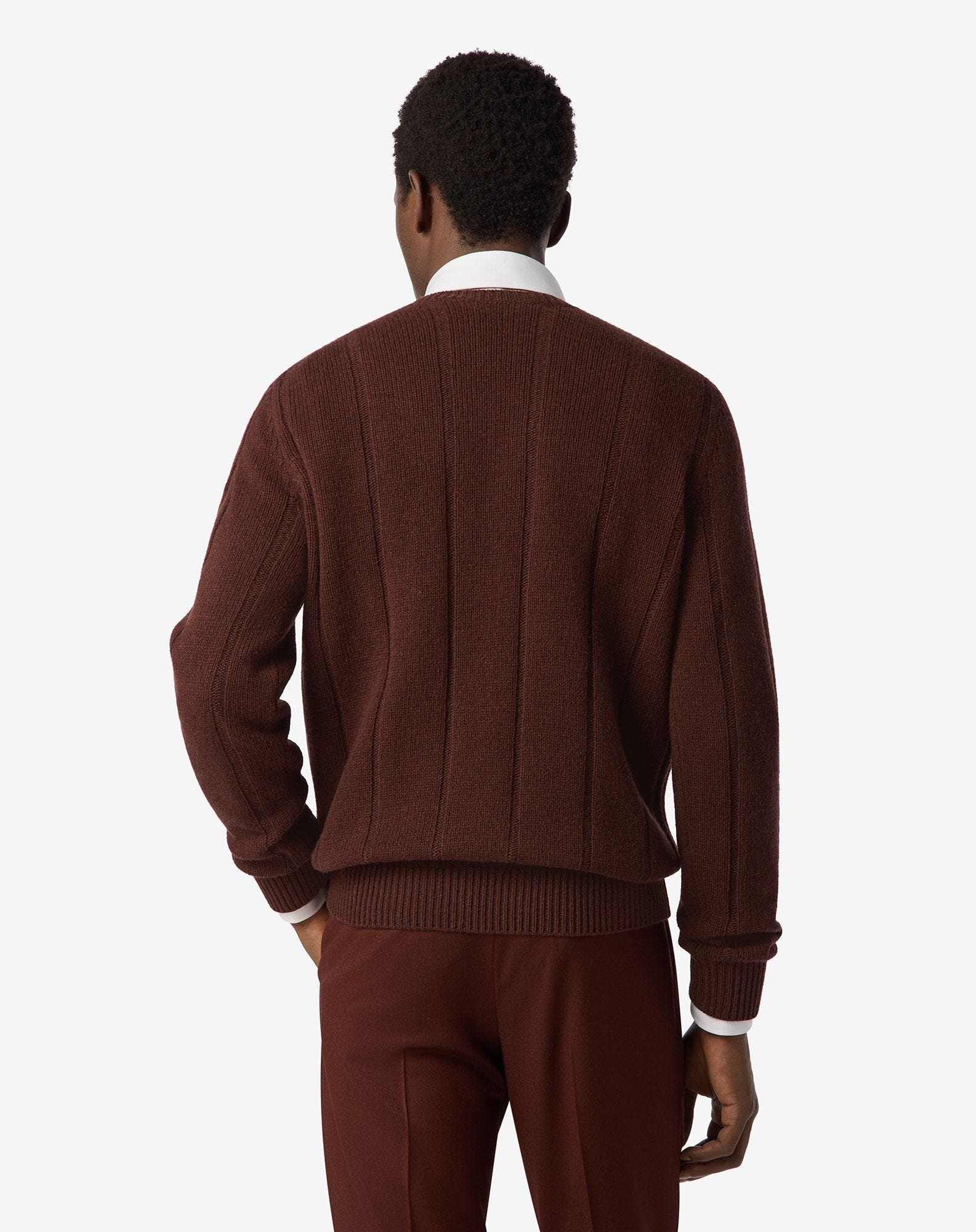 Burnt brown crew neck eco-cashmere jumper - 3