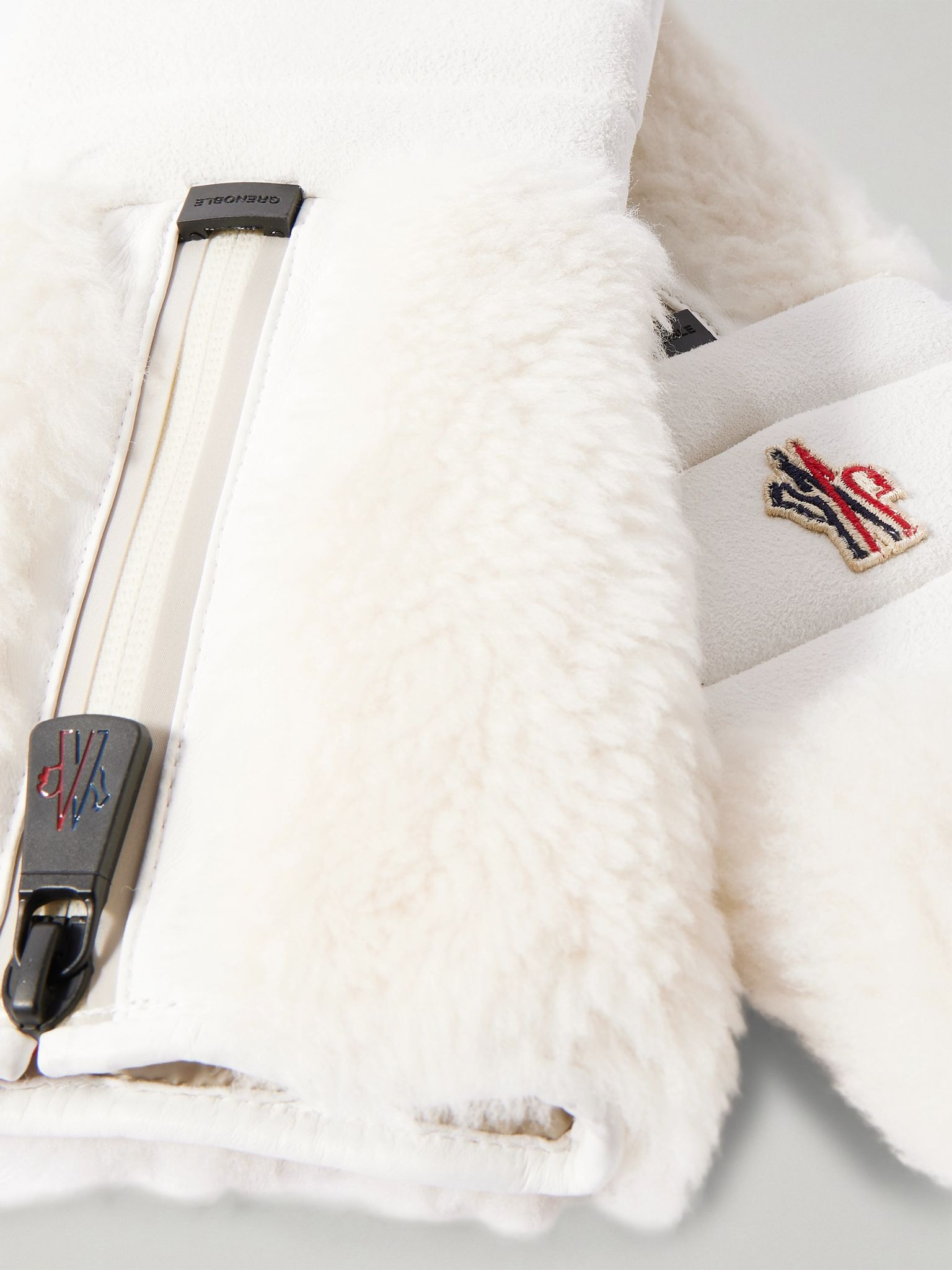 Shearling and suede ski gloves Cream - 3