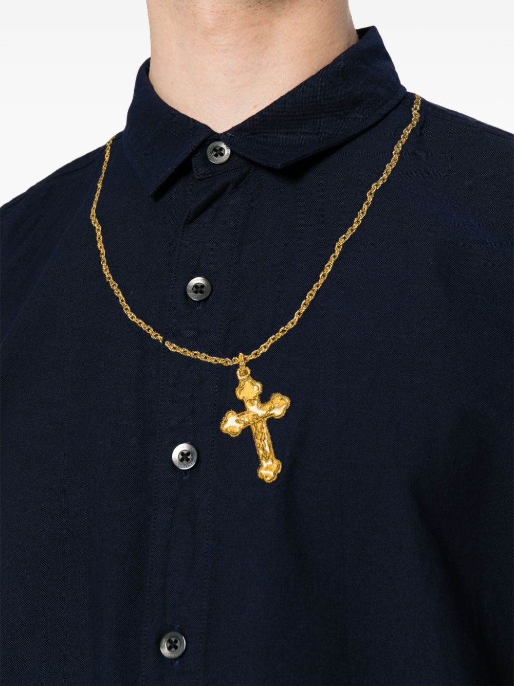 cross-embroidered cotton shirt - 5