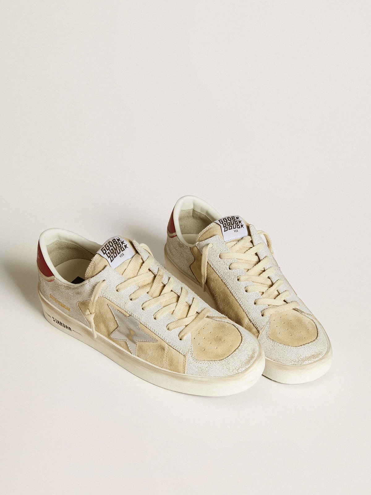 Stardan in nubuck and crackle leather with silver metallic leather star - 2