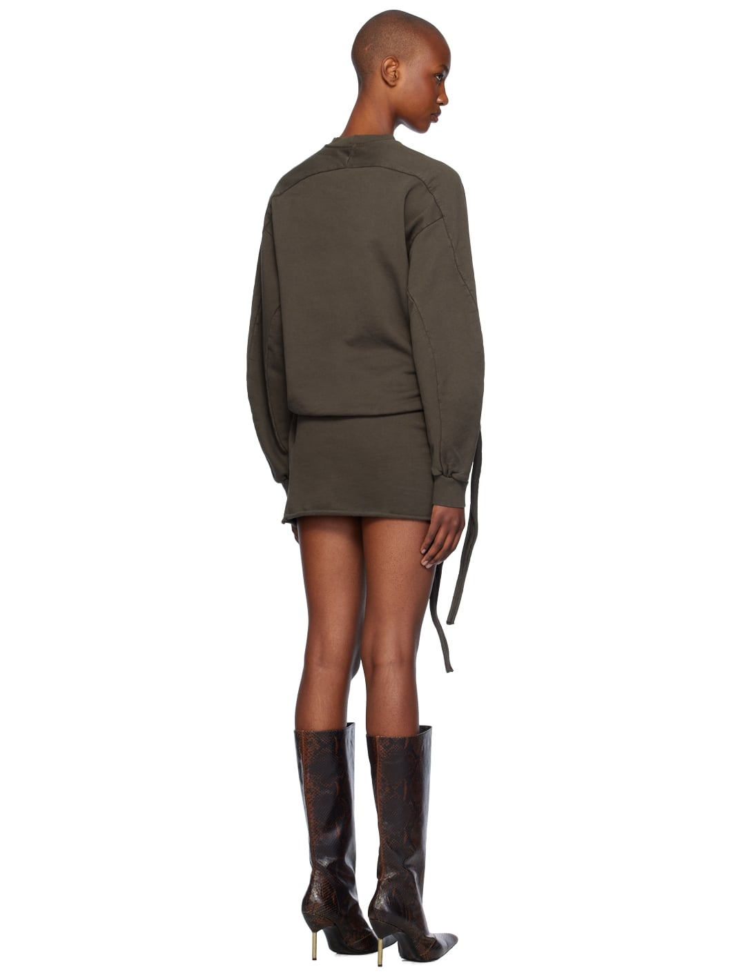 Brown Drape Jersey Minidress - 3
