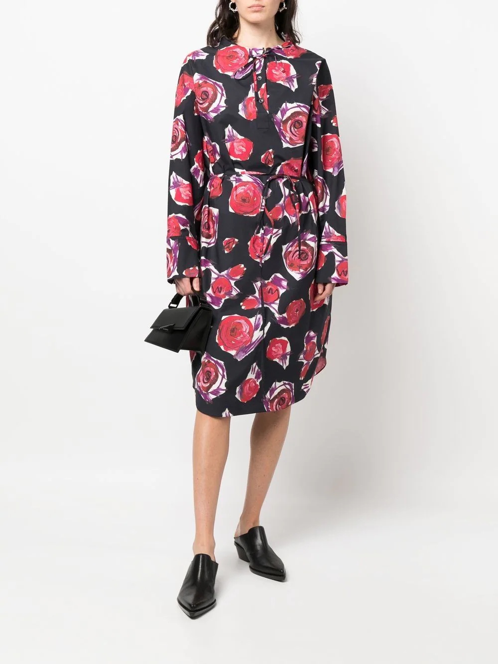 rose-print tie-waist dress - 2