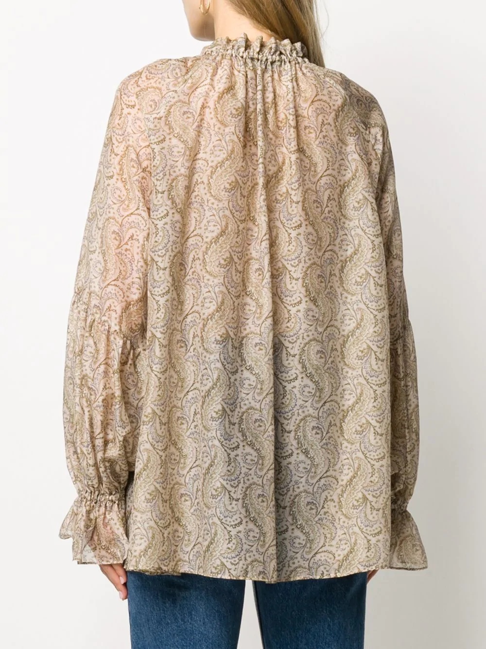 paisley ruffled neck blouse - 4