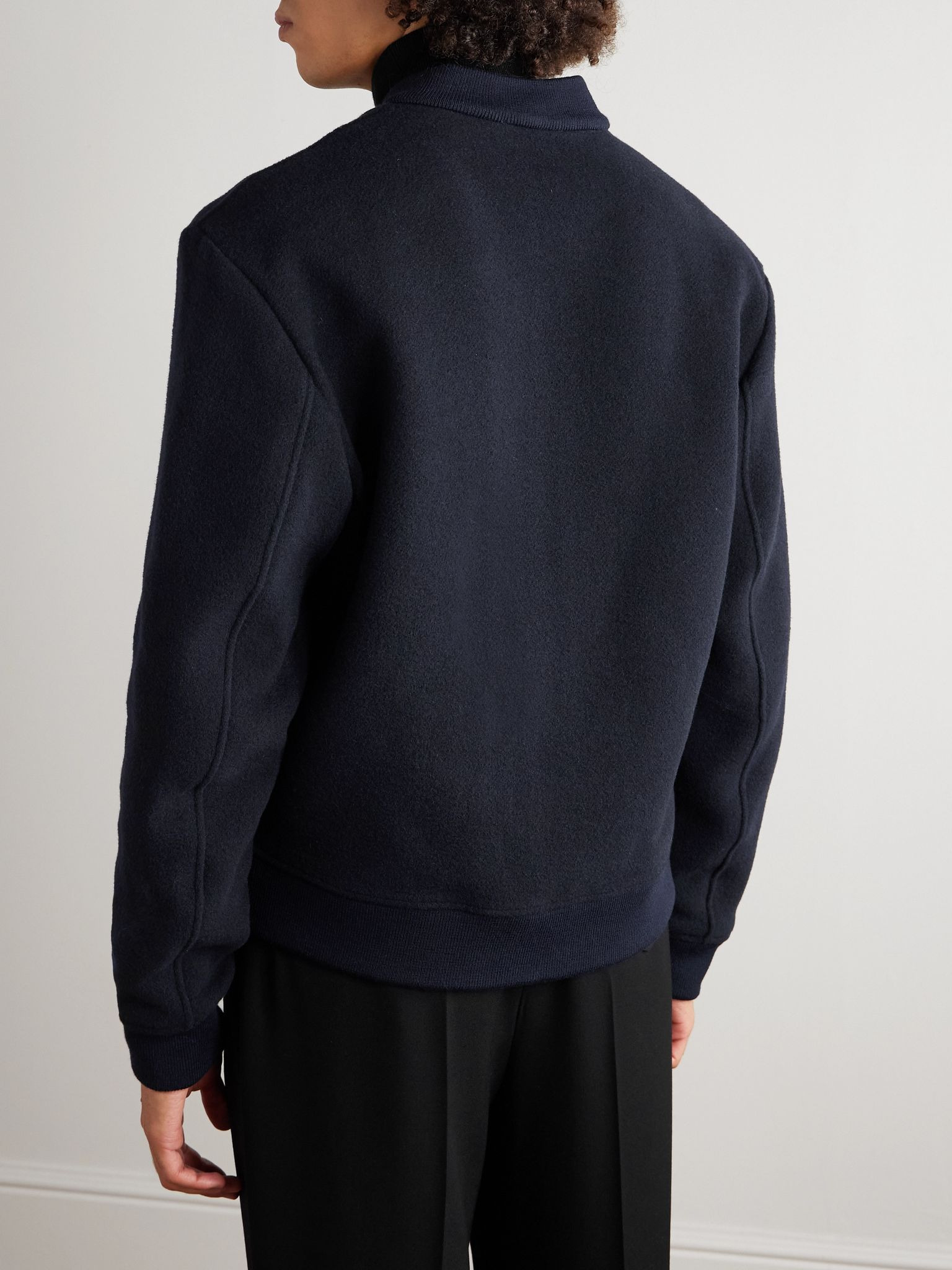 Logo-Embroidered Wool-Blend Bomber Jacket Blue - 3