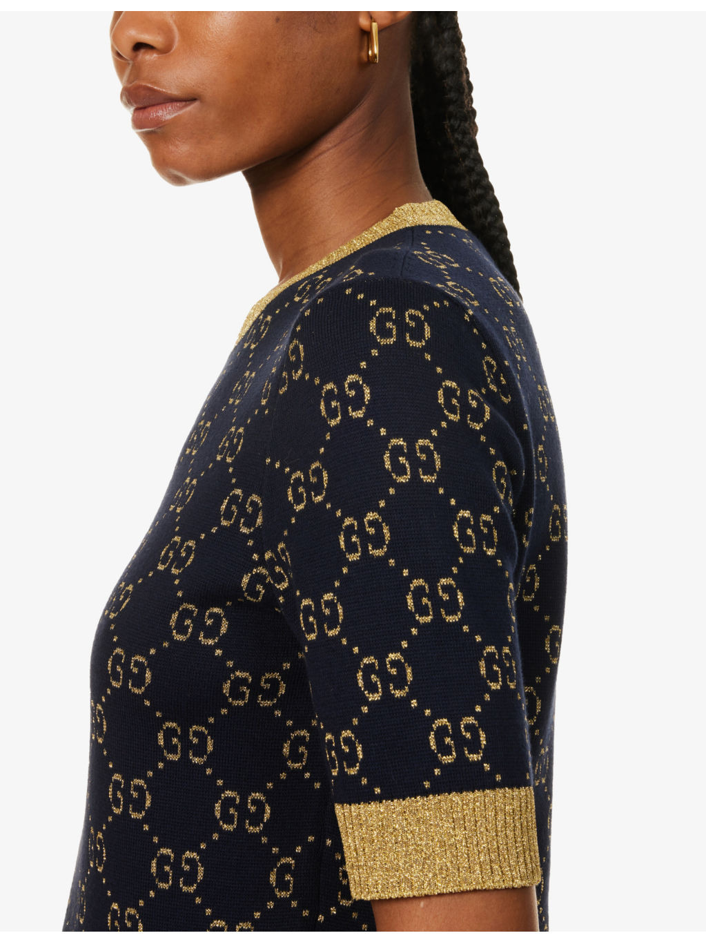 Monogram-pattern ribbed-trim cotton-blend knitted top - 5