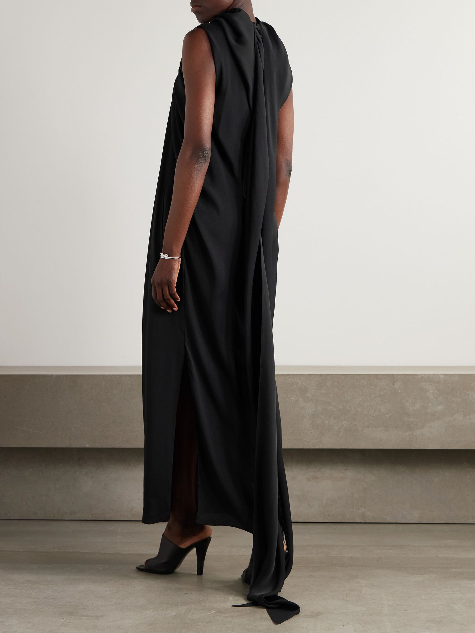 Draped crepe de chine maxi dress Black - 3