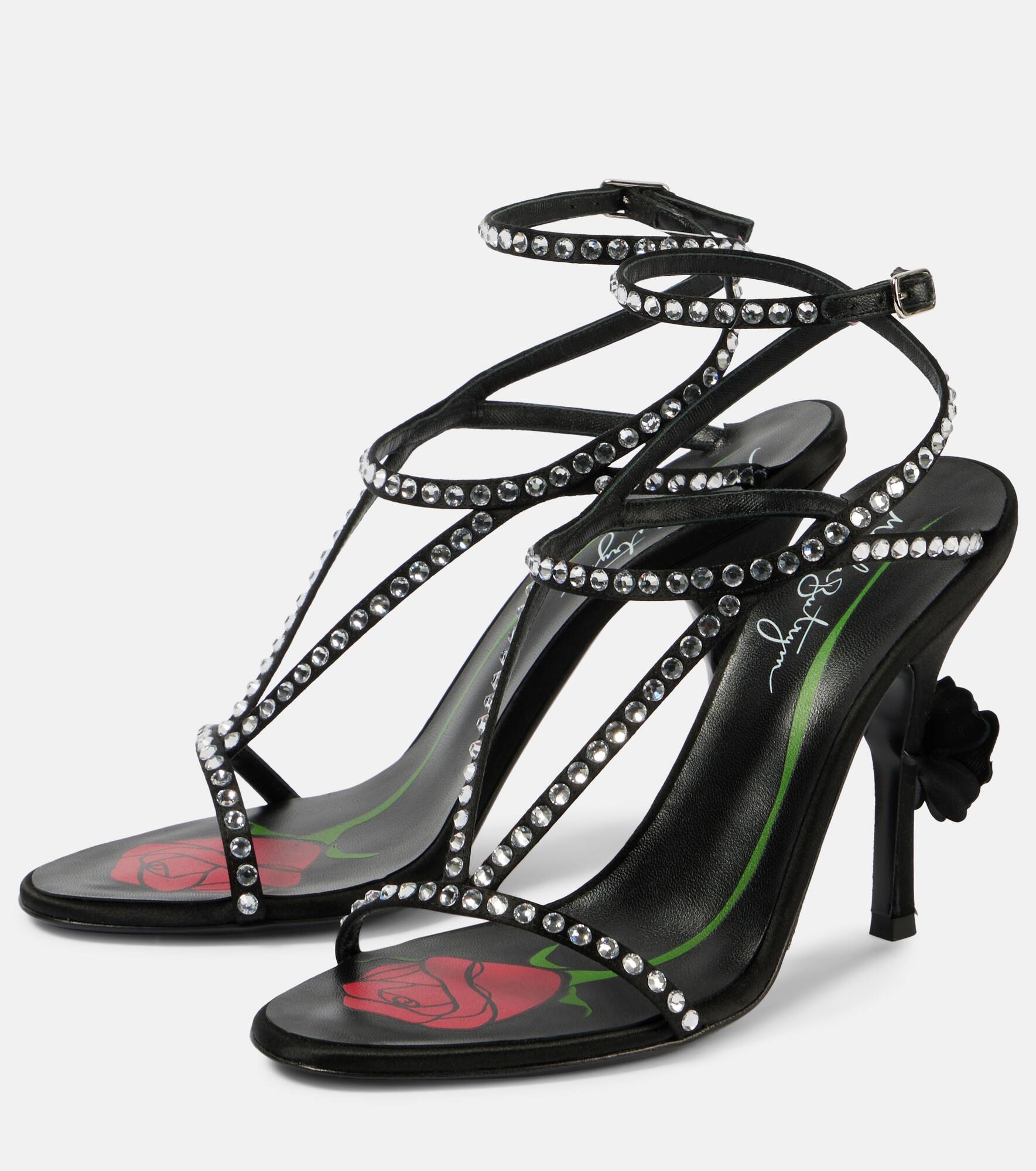 Crystal-embellished satin sandals - 5