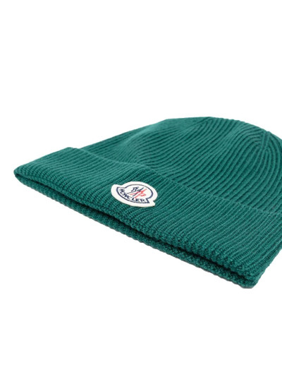 Moncler logo-patch ribbed-knit beanie outlook