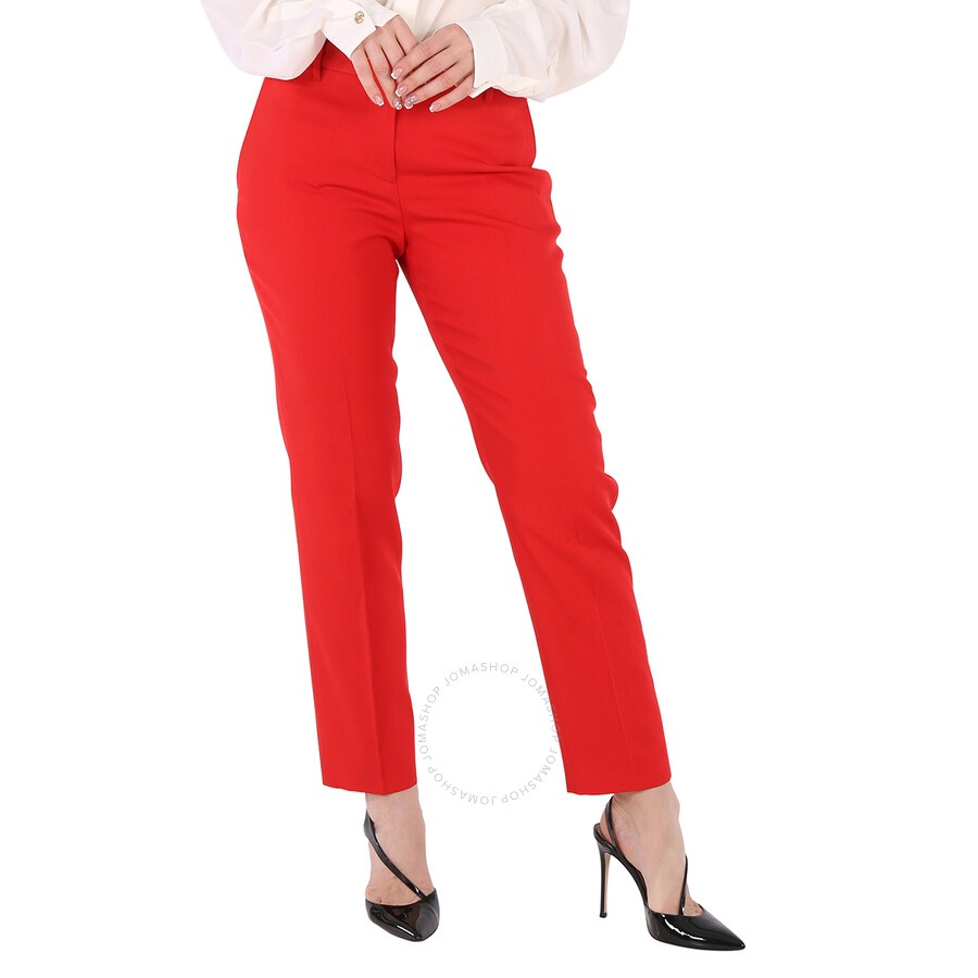 Burberry Ladies Bright Red High-Waisted Wool Tailored Trousers - 3