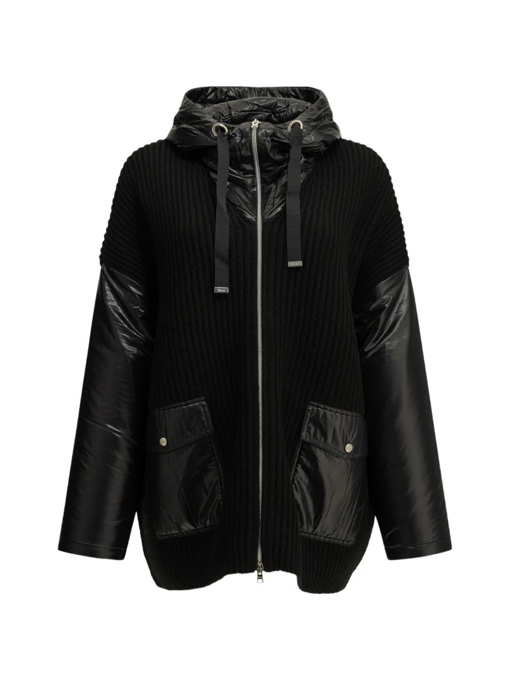 hooded ribbed jacket - 1