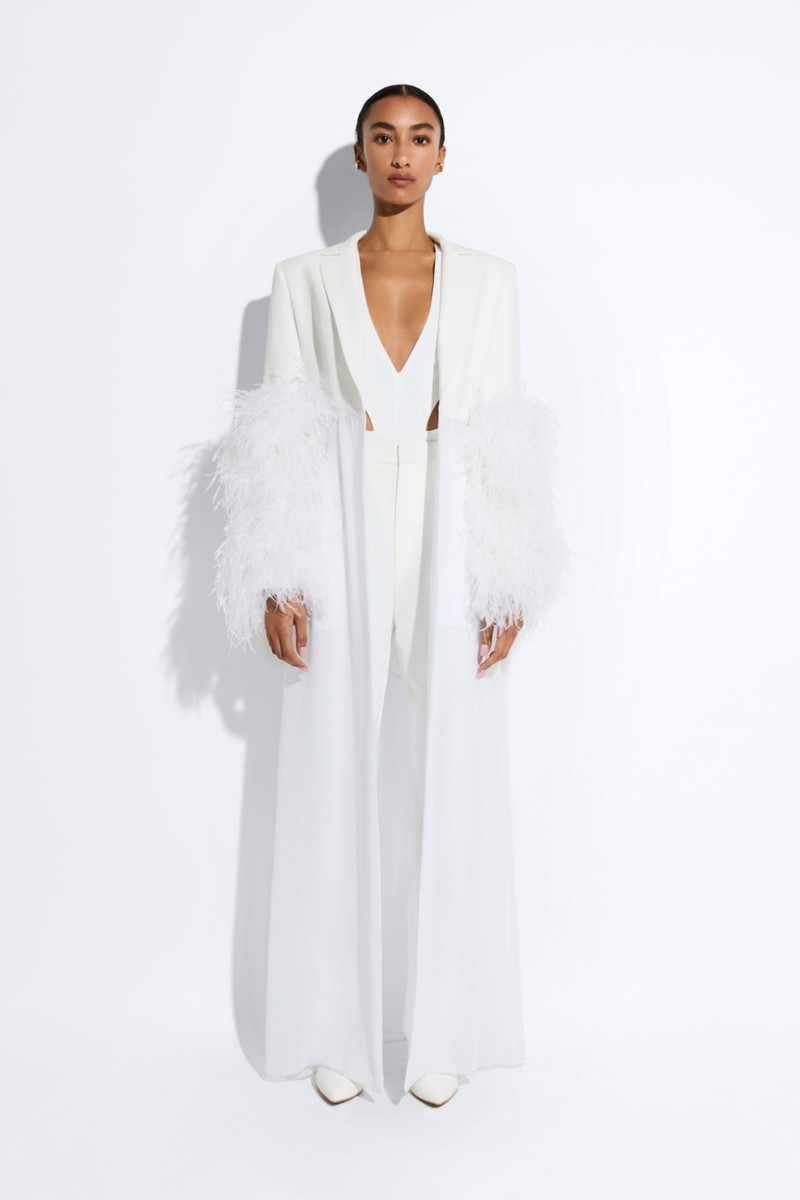 LAPOINTE Matte Crepe Combo Jacket With Feathers outlook