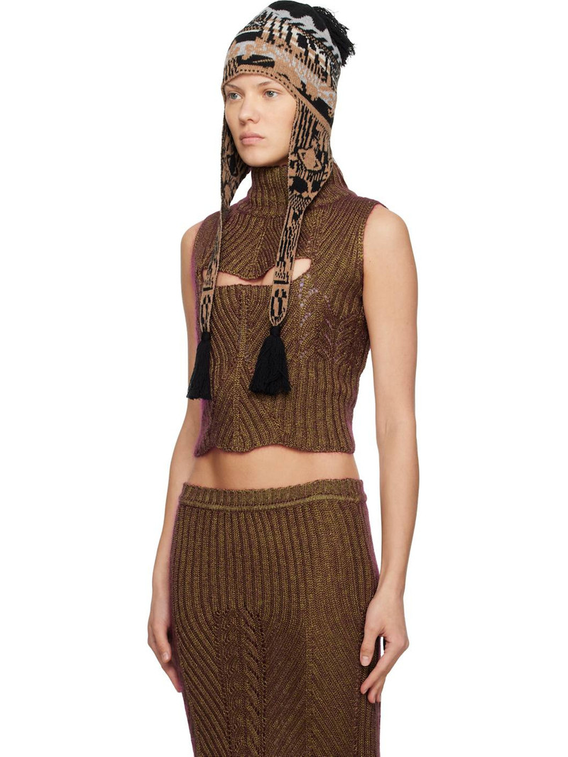 Beige & Black Fairisle Flap Ears Beanie 4