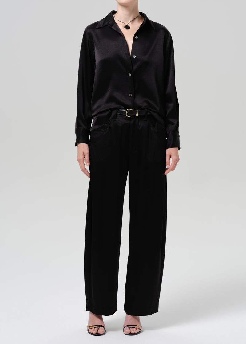 Brynn Japanese Hammered Satin Trouser In Black - 1