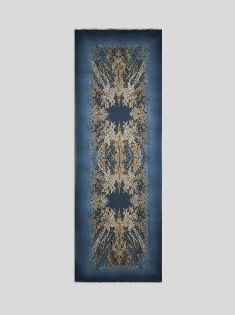 WOOL SCARF WITH FADED PRINT AND PAISLEY MOTIF - 1