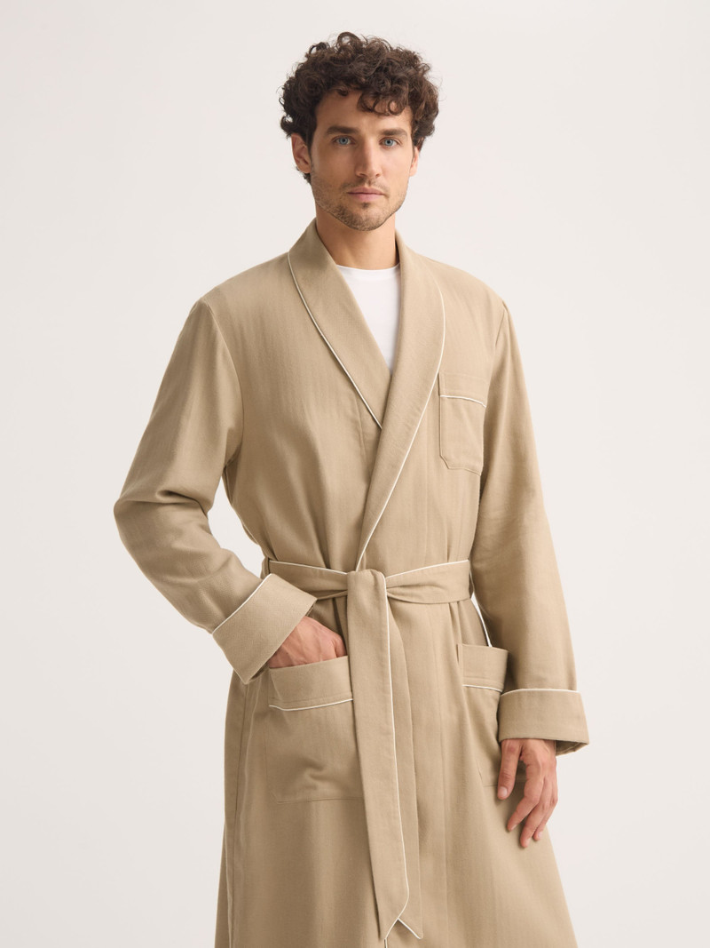 Kelburn Brushed Cotton Gown Light Stone Herringbone 4