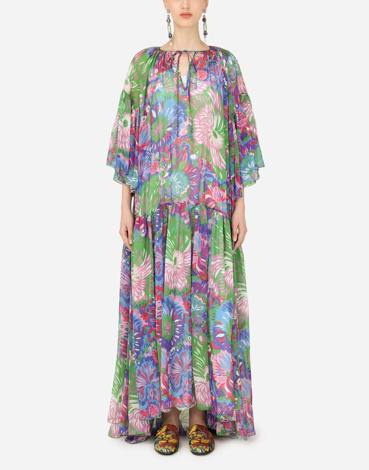 Long 60s-print chiffon caftan - 1