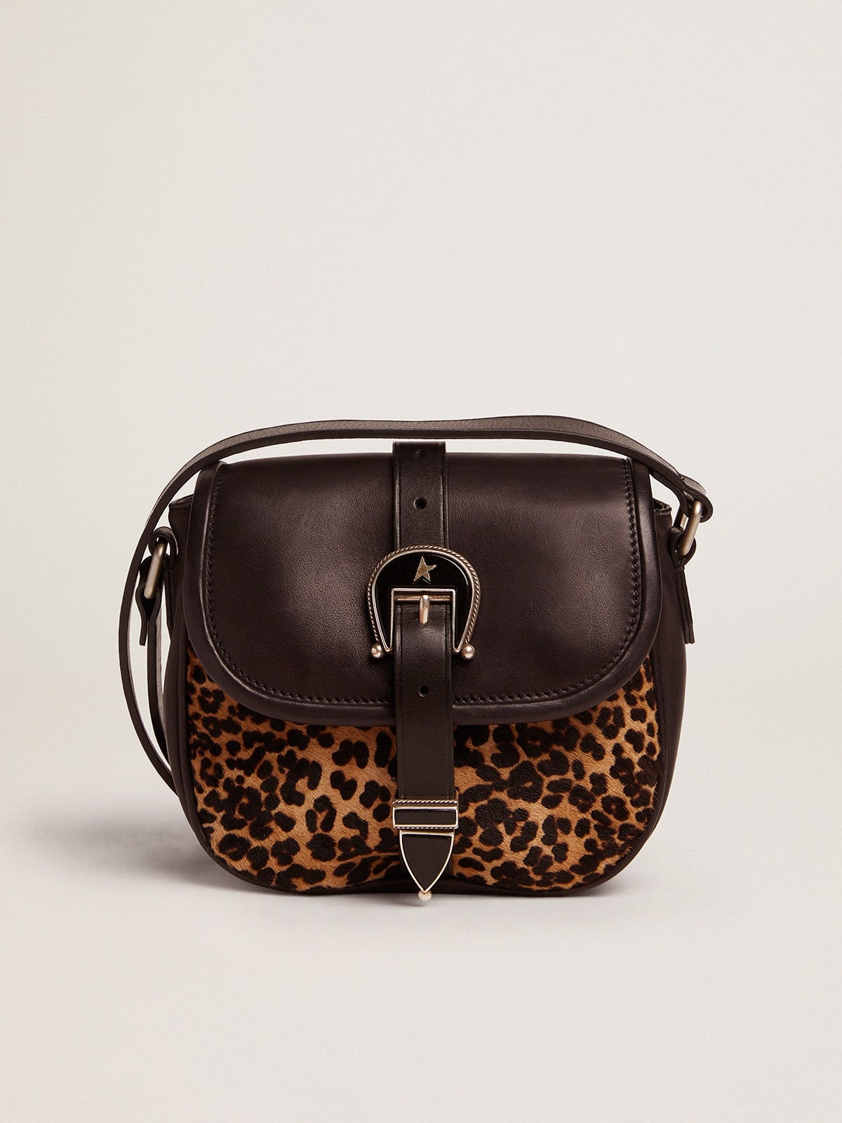 Small Rodeo Bag in black leather and leopard-print pony skin - 1