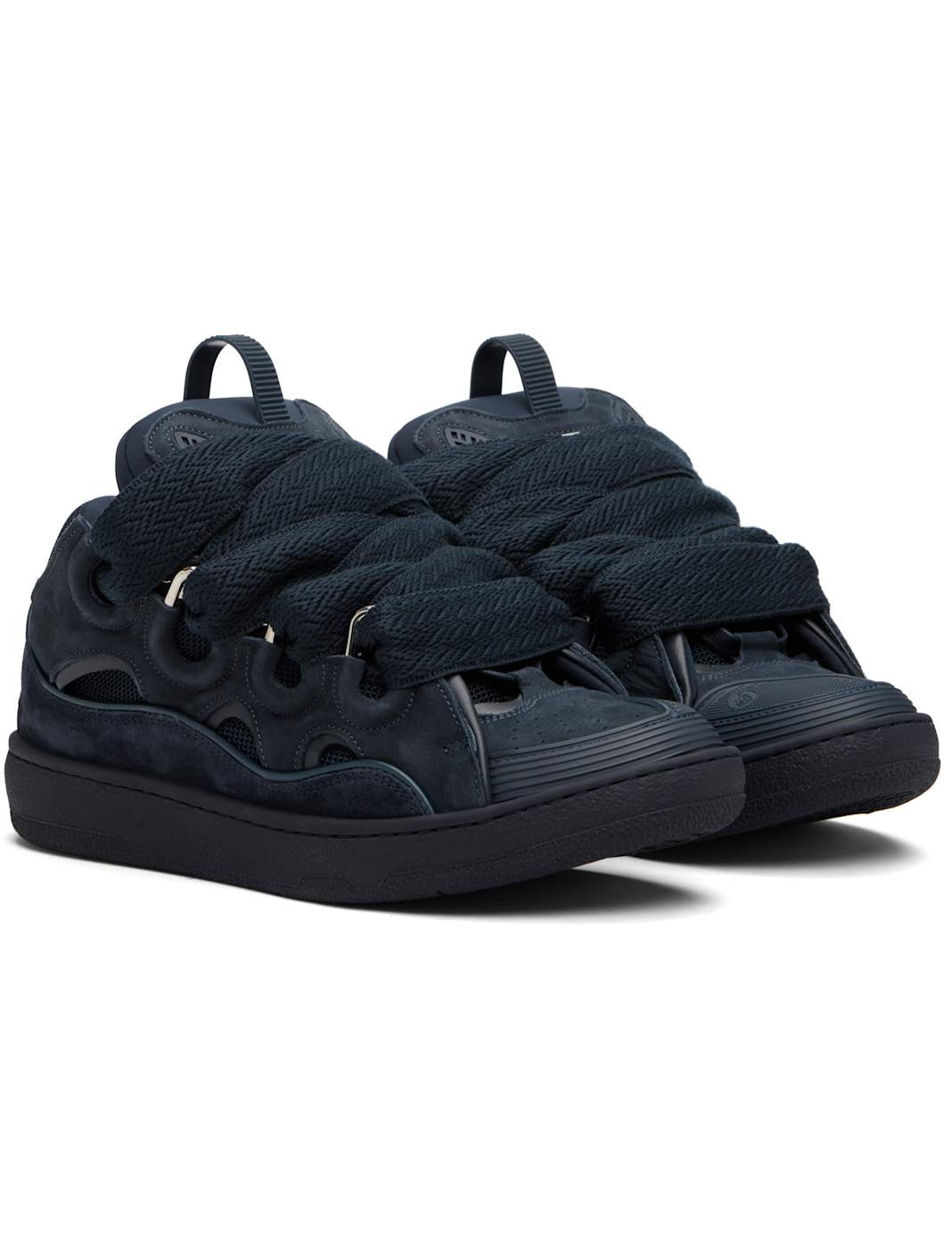 Navy Leather Curb Sneakers - 4