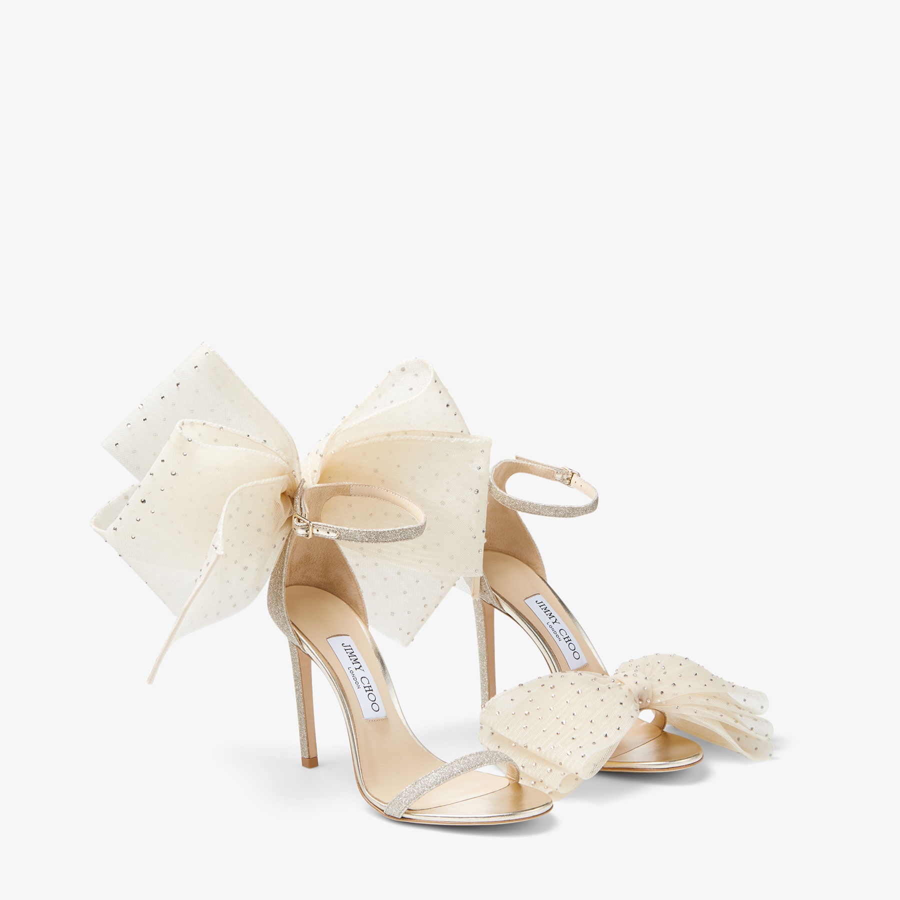 Aveline 100
Ivory Sandals with Asymmetric Crystal Hotfix Bows - 3