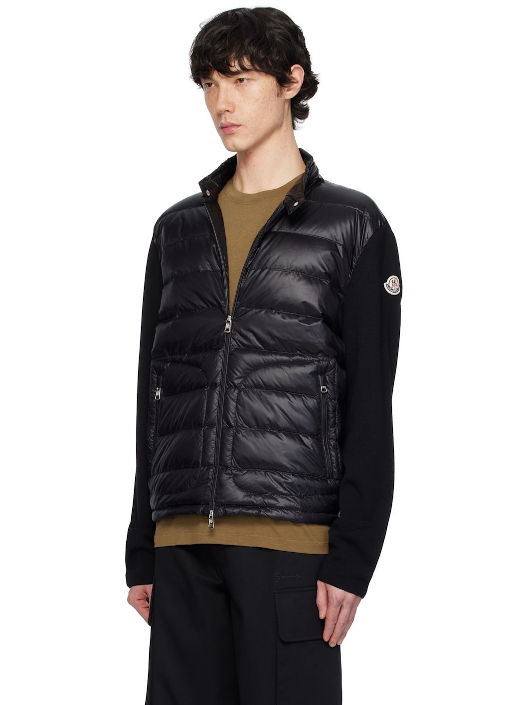 Black Padded Wool Zip-Up Down Jacket - 4