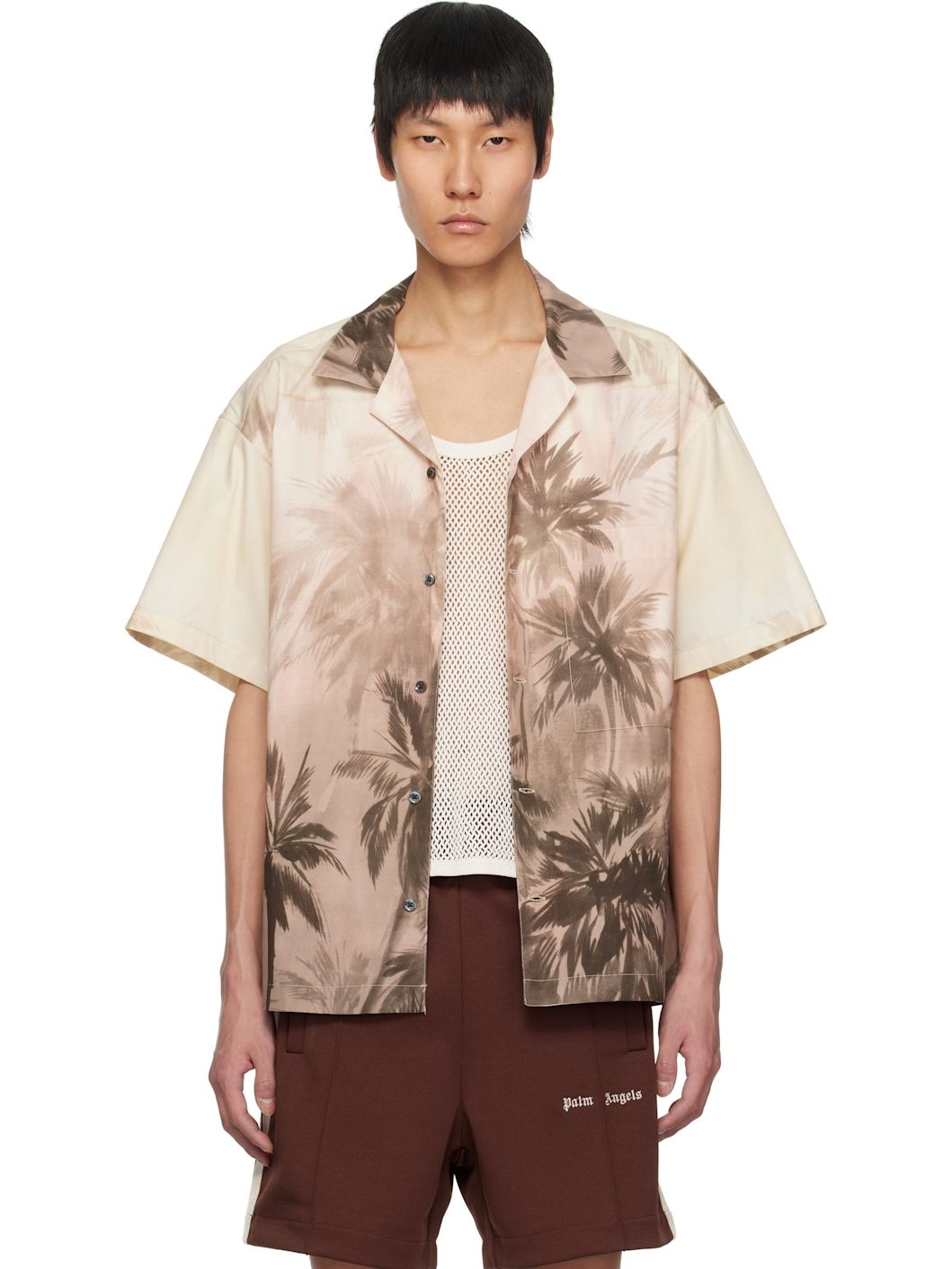 Beige Sunset Palms Bowling Shirt - 1