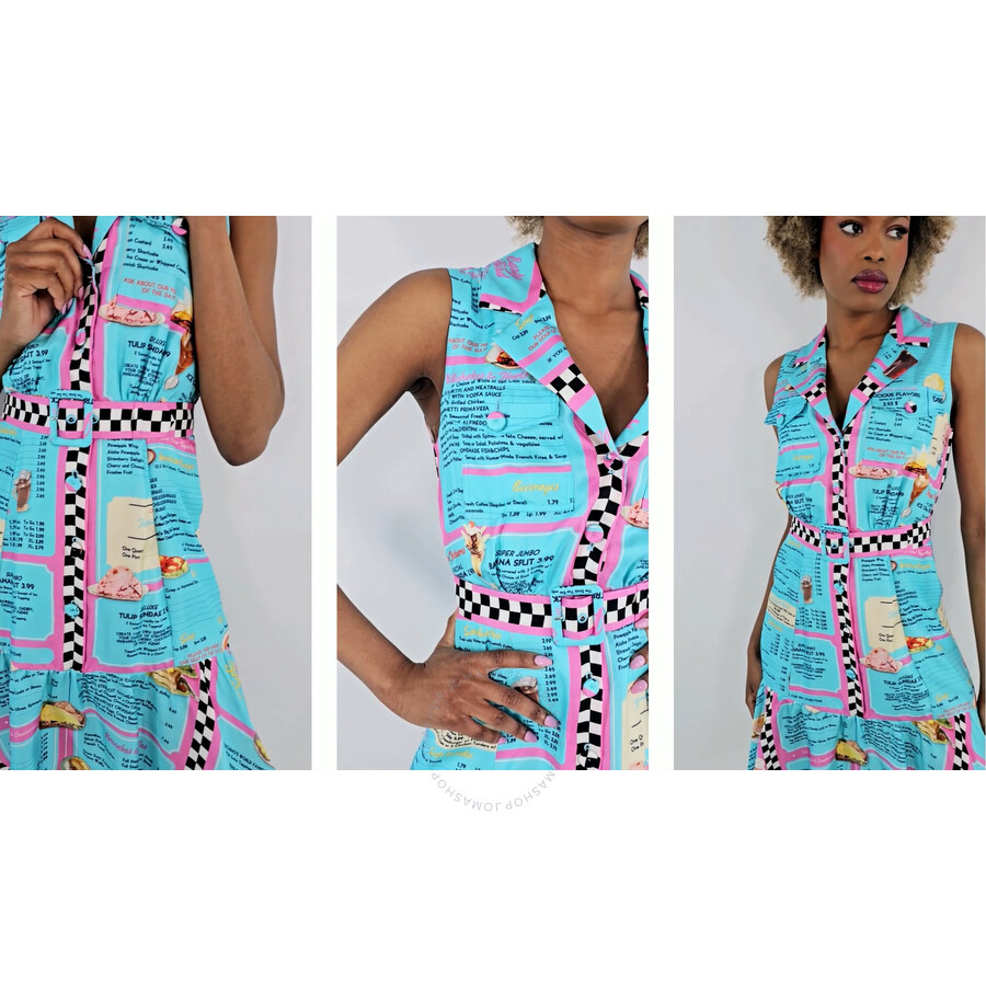 Moschino Ladies All-Over Diner Menu Print Silk Dress - 3