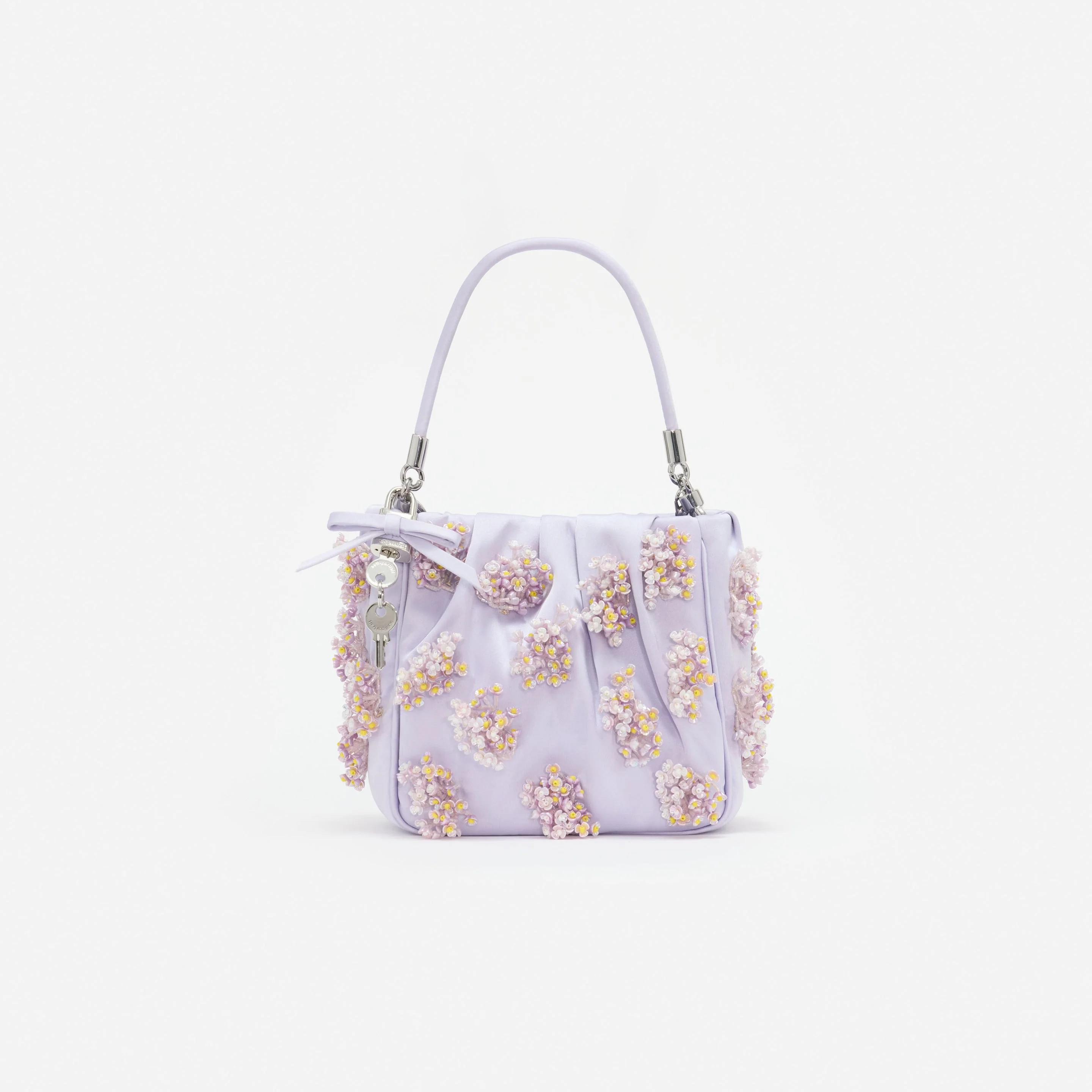 Lilac Satin Floral Beaded Tote Bag - 1