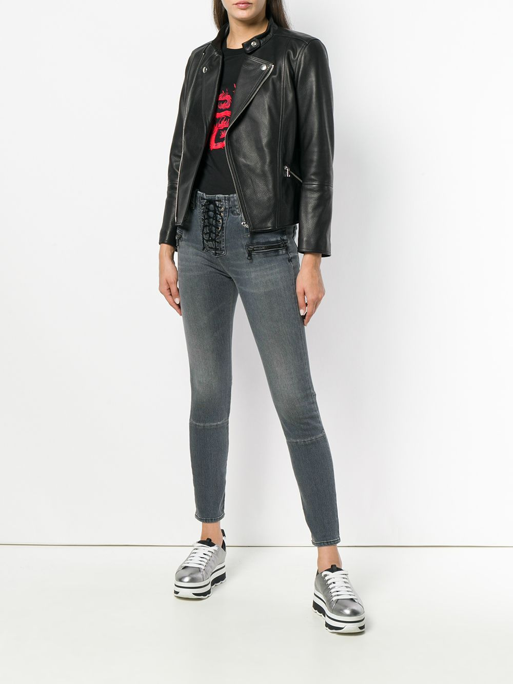 lace-up jeans - 2