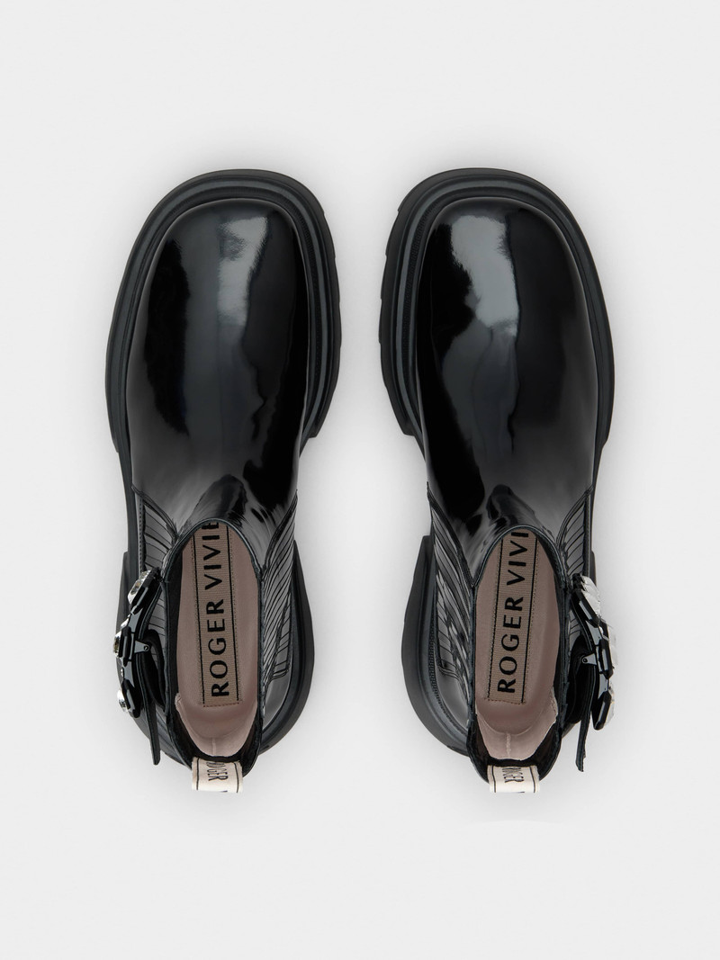 Wallaviv Strass Buckle Chelsea Ankle Boots in Patent Leather 4