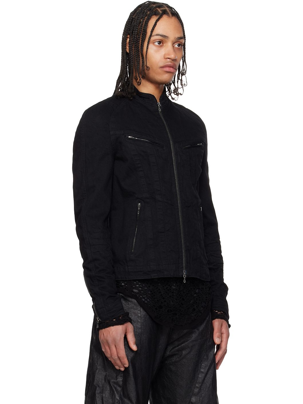 Black Seamed Denim Jacket - 2