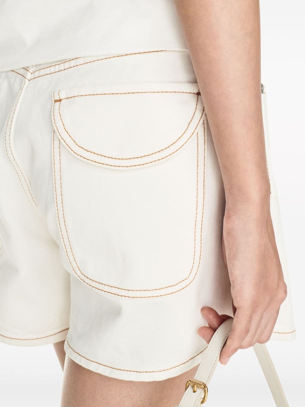 contrast-stitching denim shorts - 5