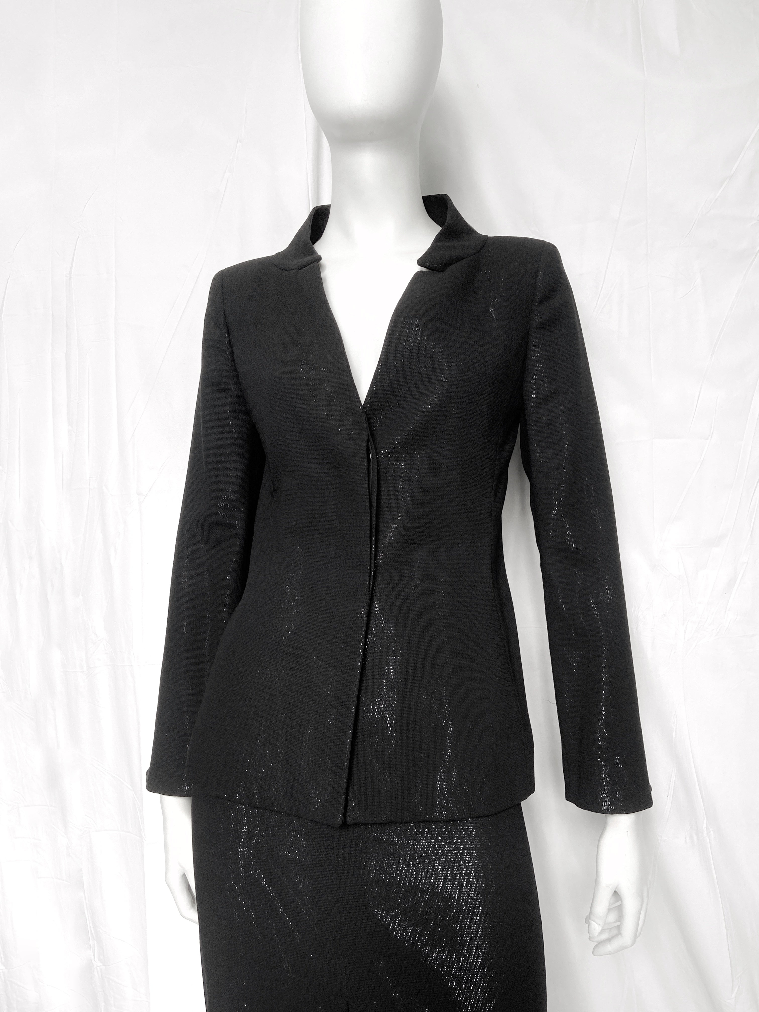 Gianni Versace 90s Glitter Silver Lining Blazer Jacket Skirt Set - 5