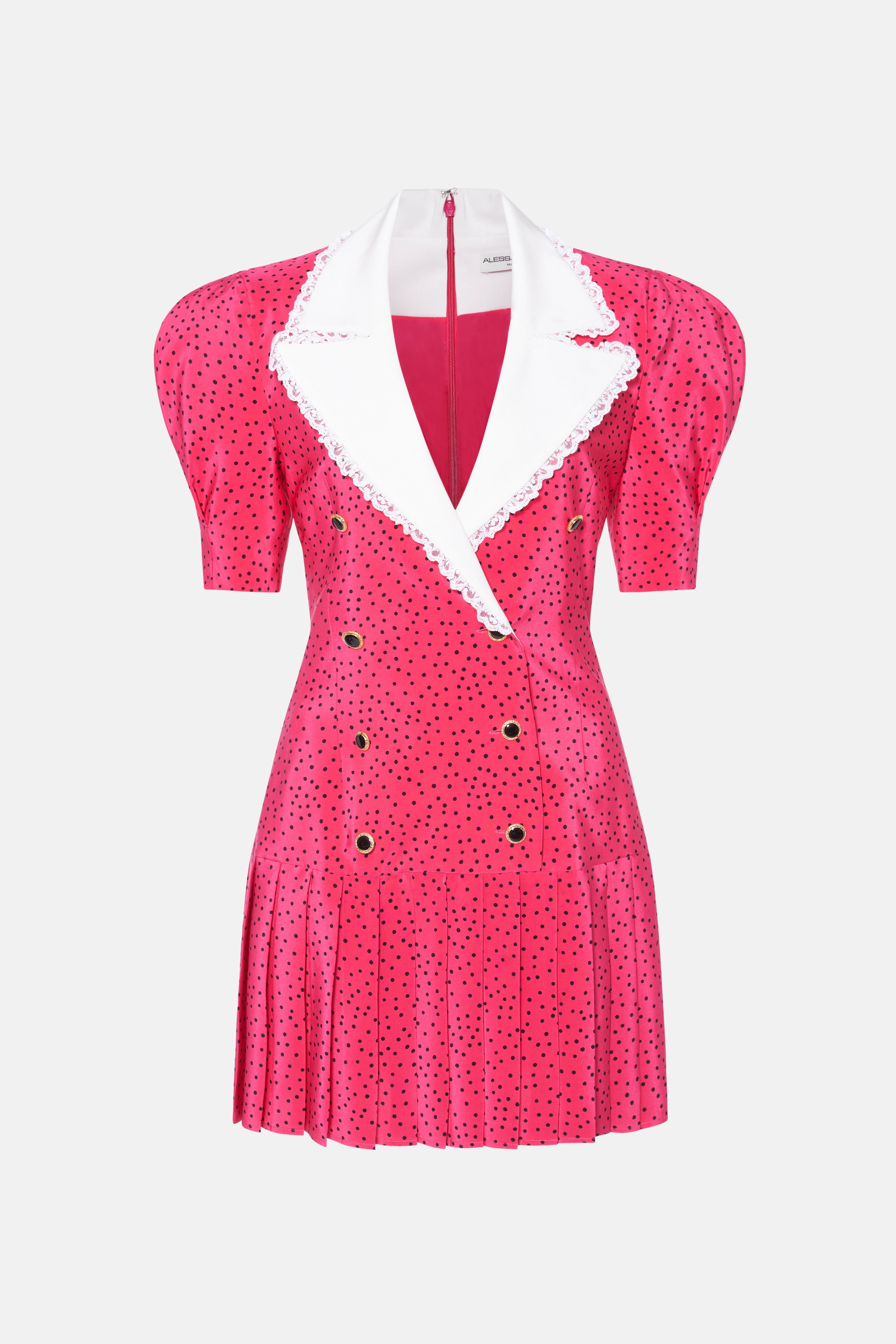 POLKA DOT SILK DOUBLE BREASTED MINI DRESS - 1