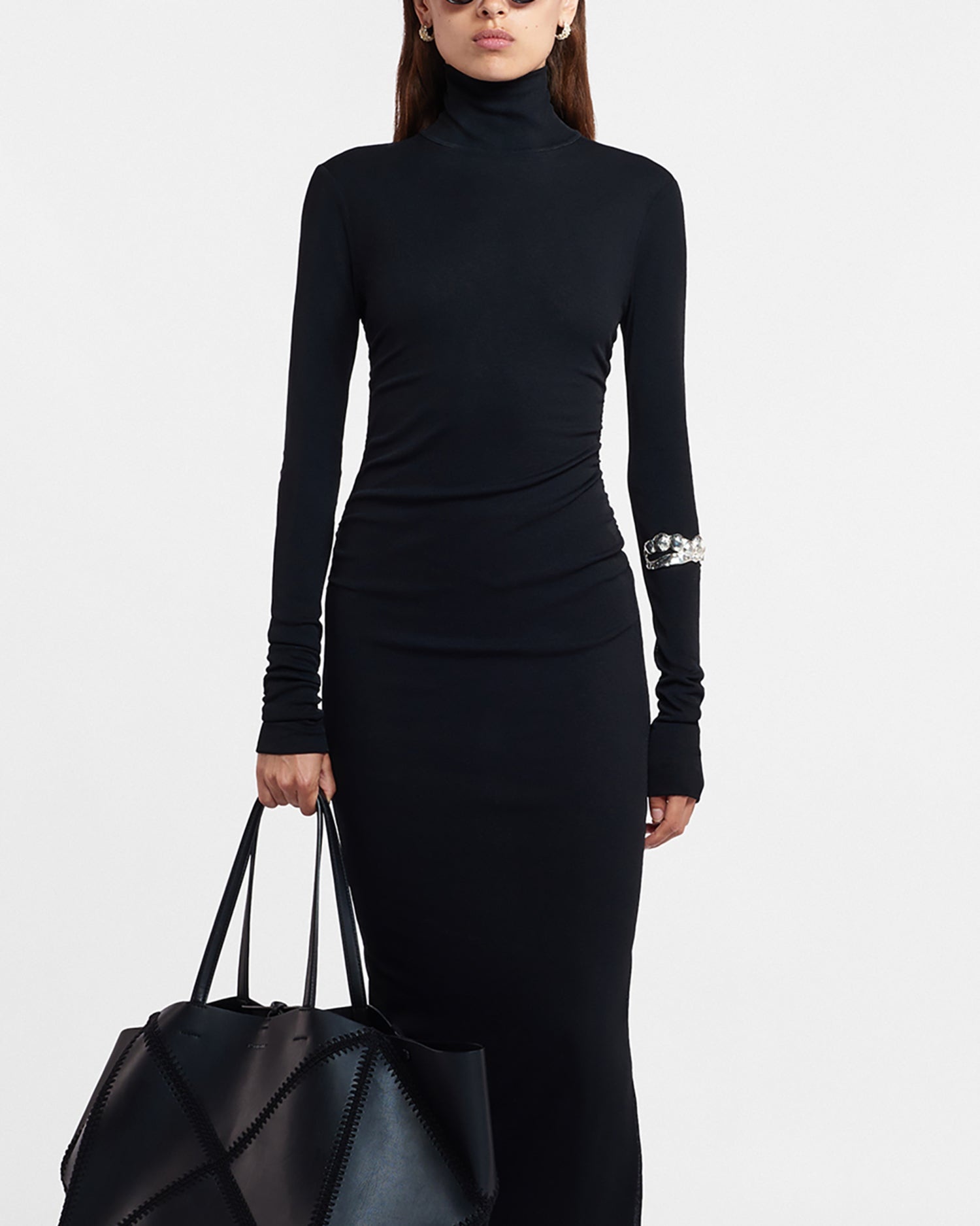 Mesh-Jersey Turtleneck Dress - 4