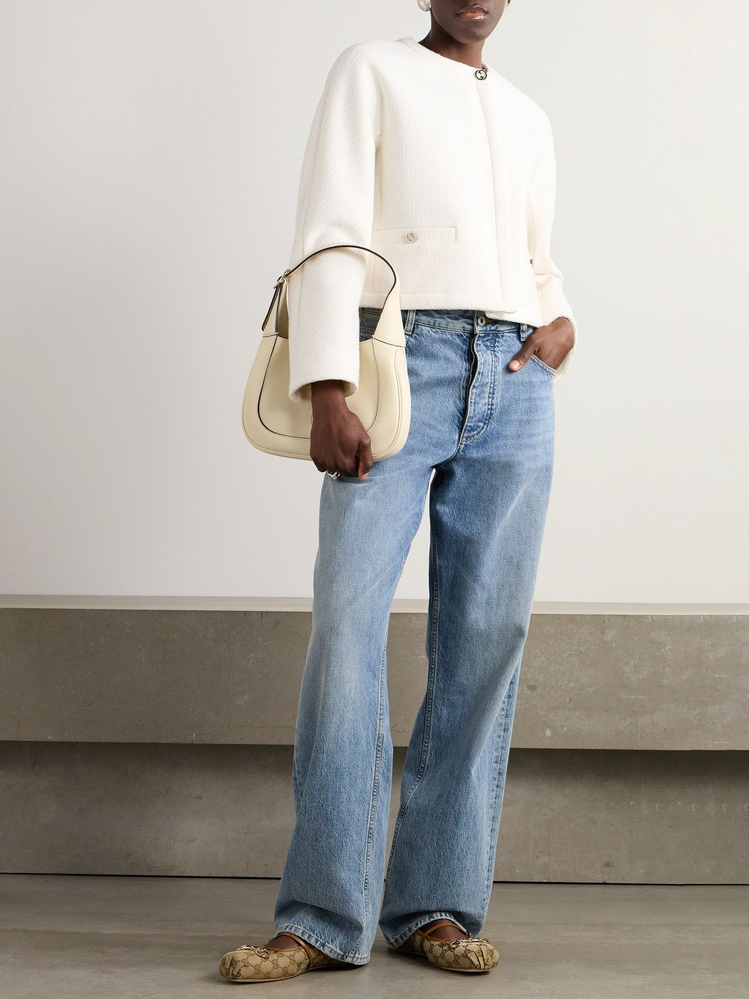 Cropped wool-blend bouclé jacket Off-white - 2