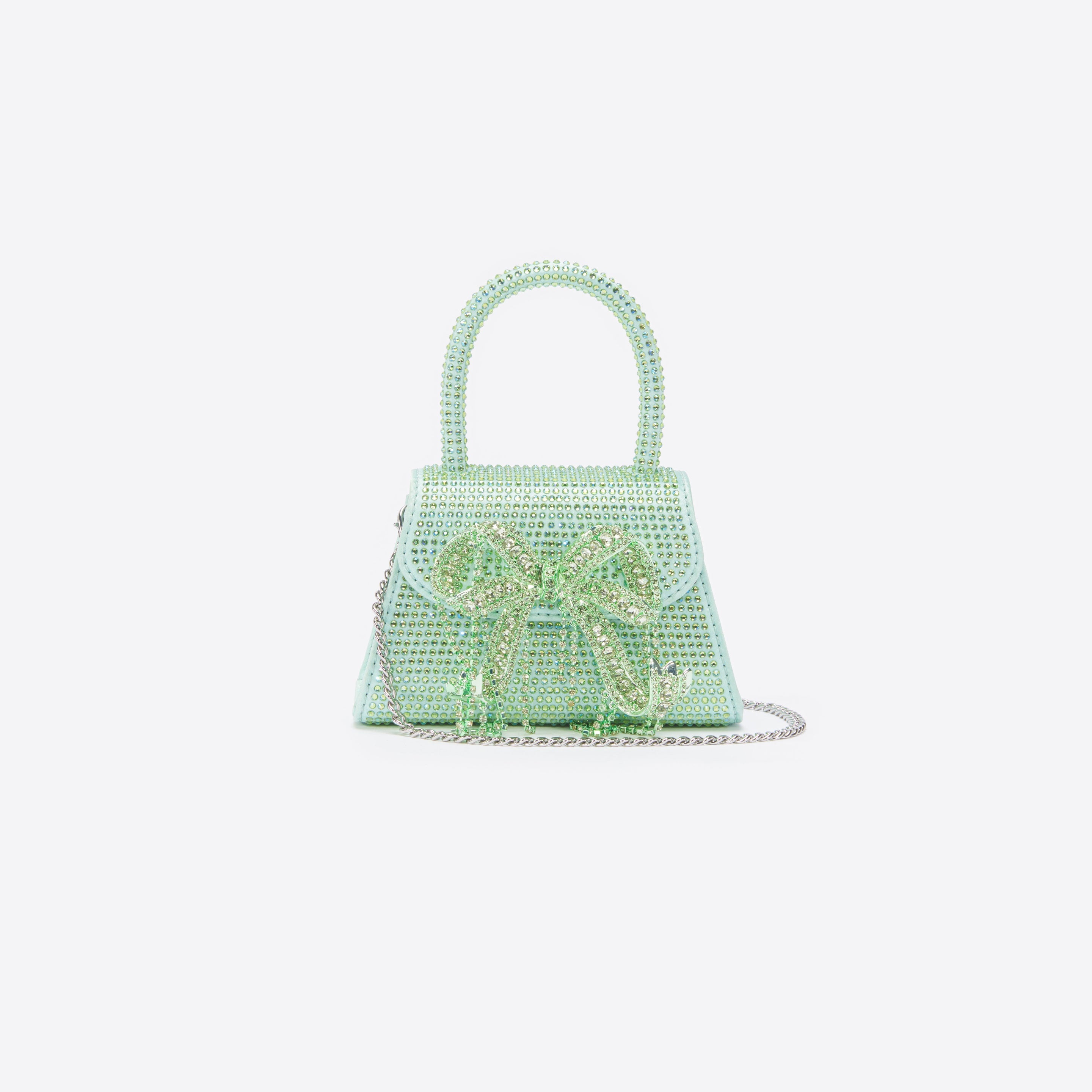 Green Satin Rhinestone Micro Bow Bag - 4