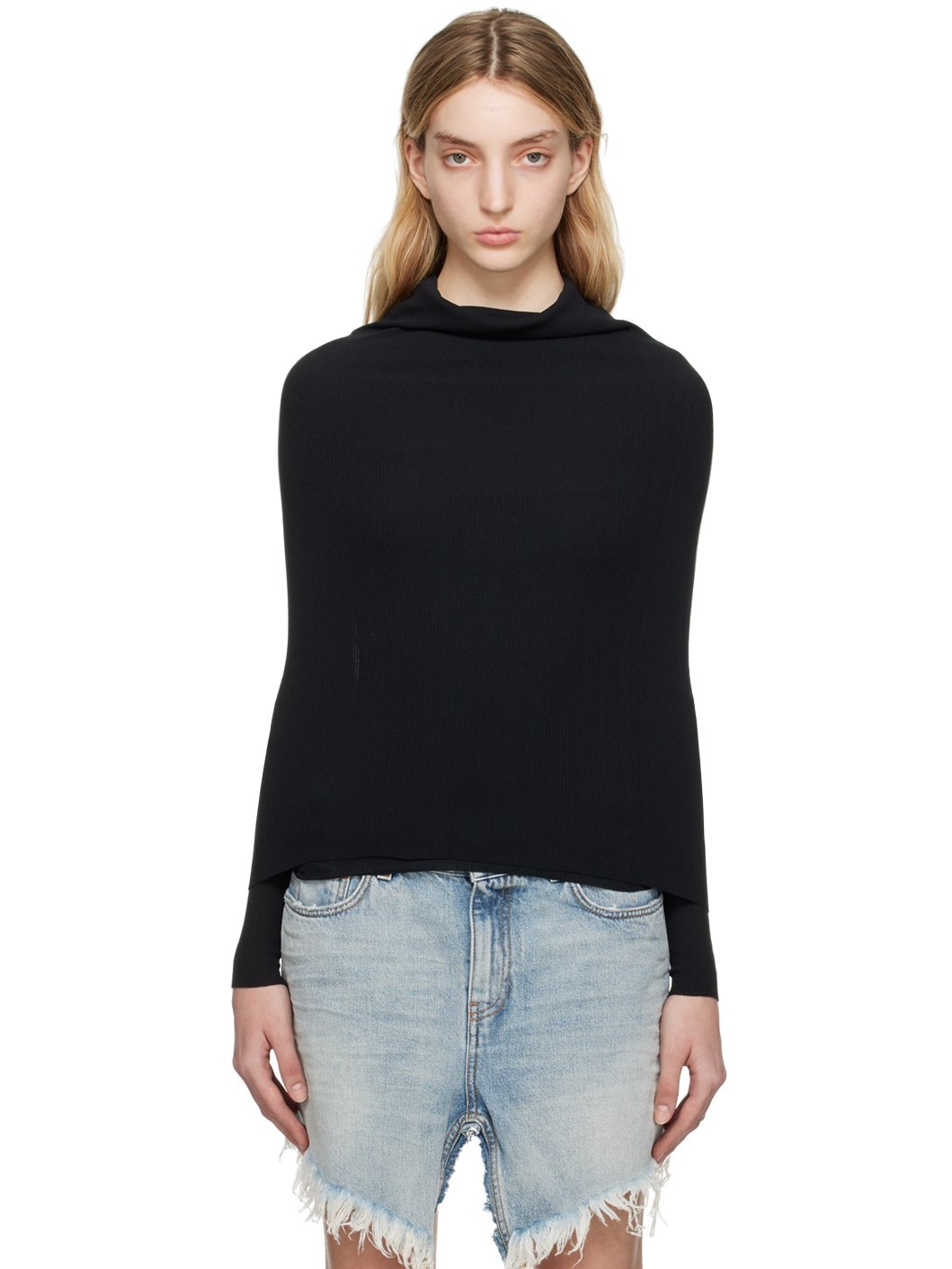 Black Off-The-Shoulder Sweater - 1