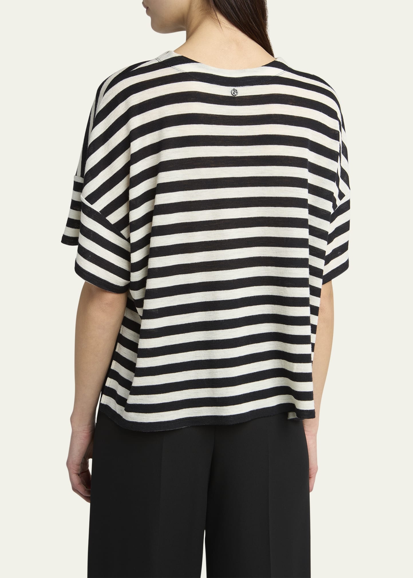 Stripe High Low Wool T-Shirt - 3