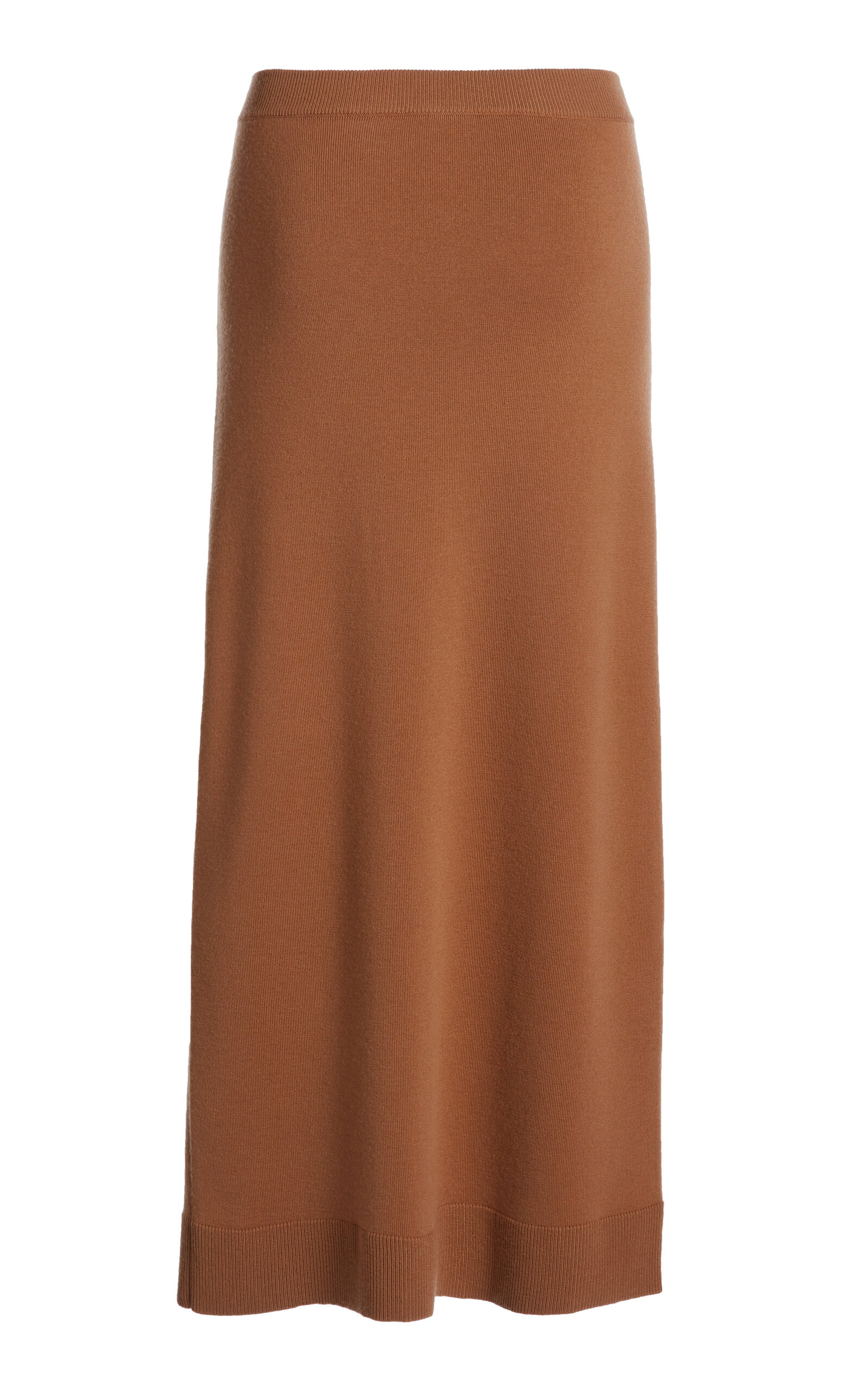 Button Front Merino Wool Blend Midi Skirt tan - 2