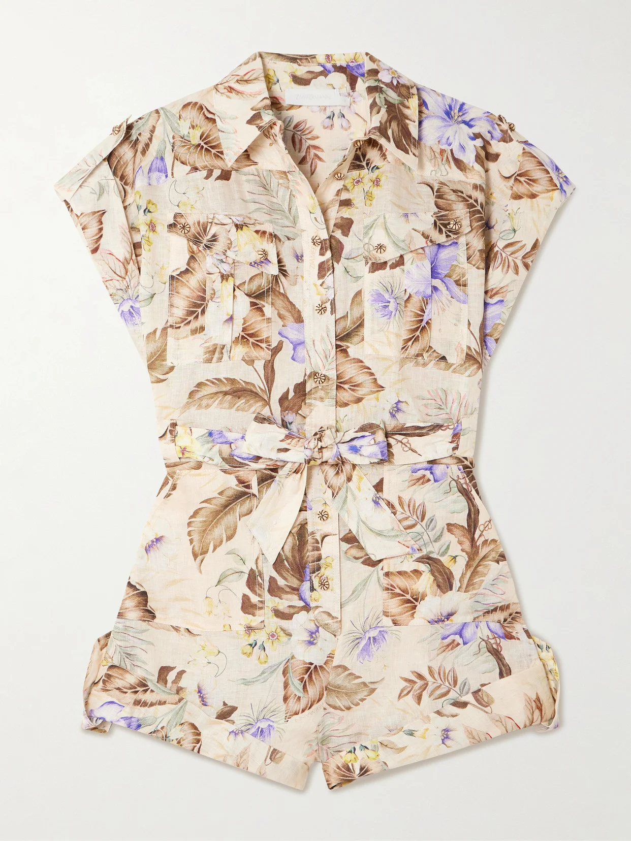Coco Belted Printed Linen Playsuit - 1