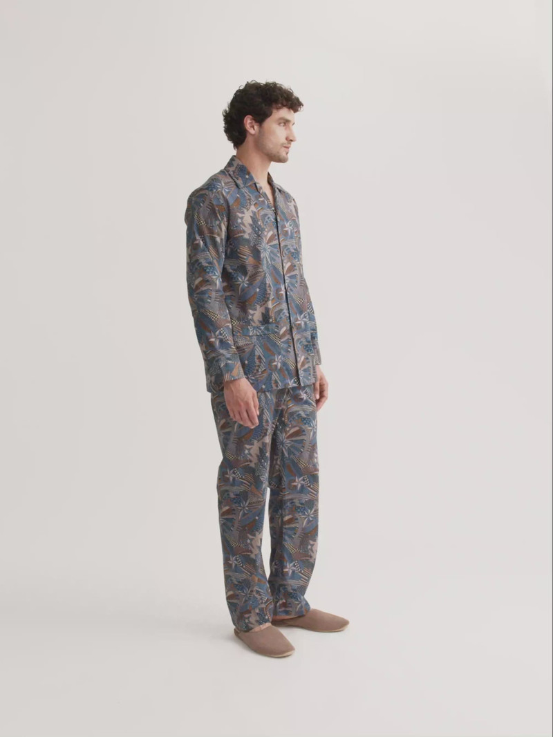 Men's Classic Fit Pajamas Cotton Batiste Blue Multicolor Celebration Print 1