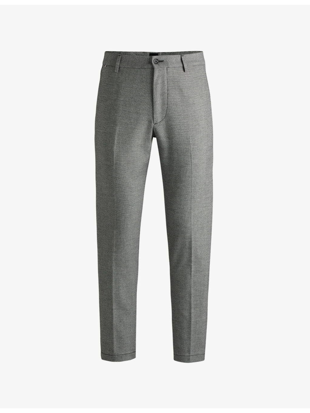 Micro-check tapered-leg regular-fit stretch woven-blend trousers - 1