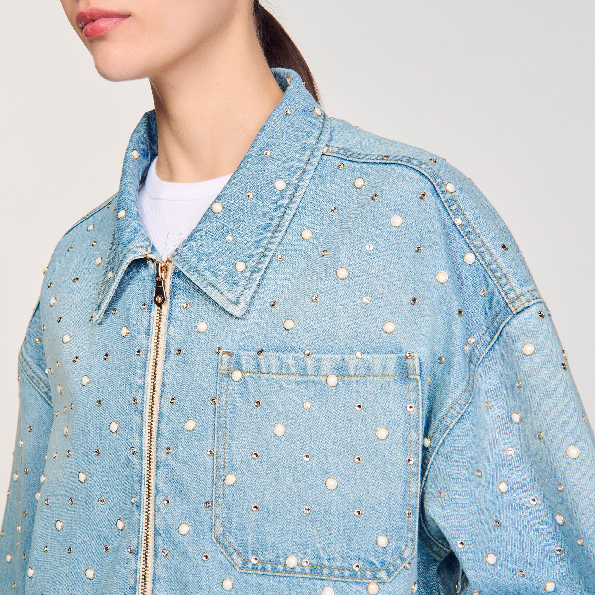 BEADED AND RHINESTONE DENIM JACKET - 3