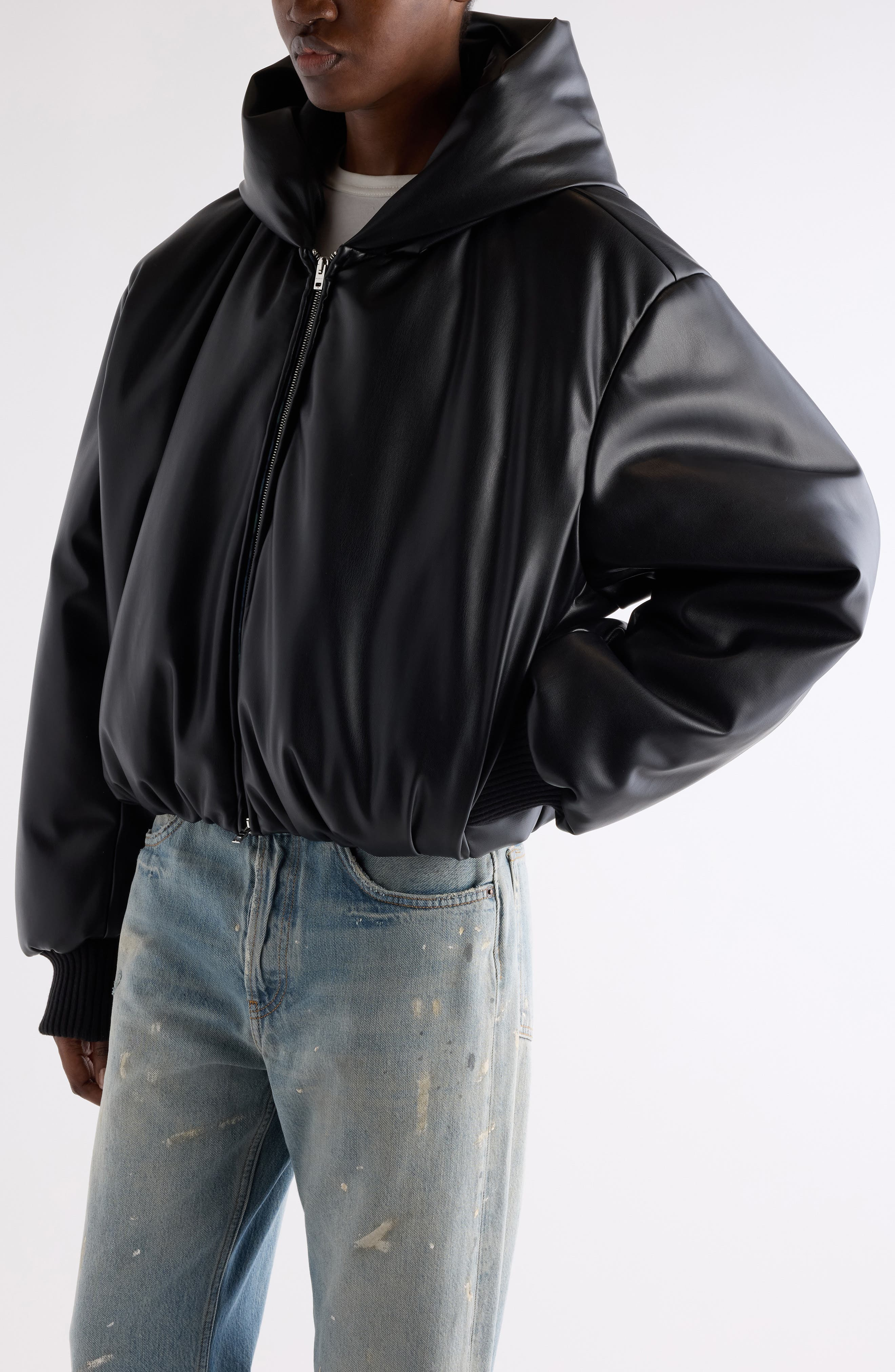 Acne Studios Offy Faux Leather Hooded Bomber Jacket in Black at Nordstrom - 5