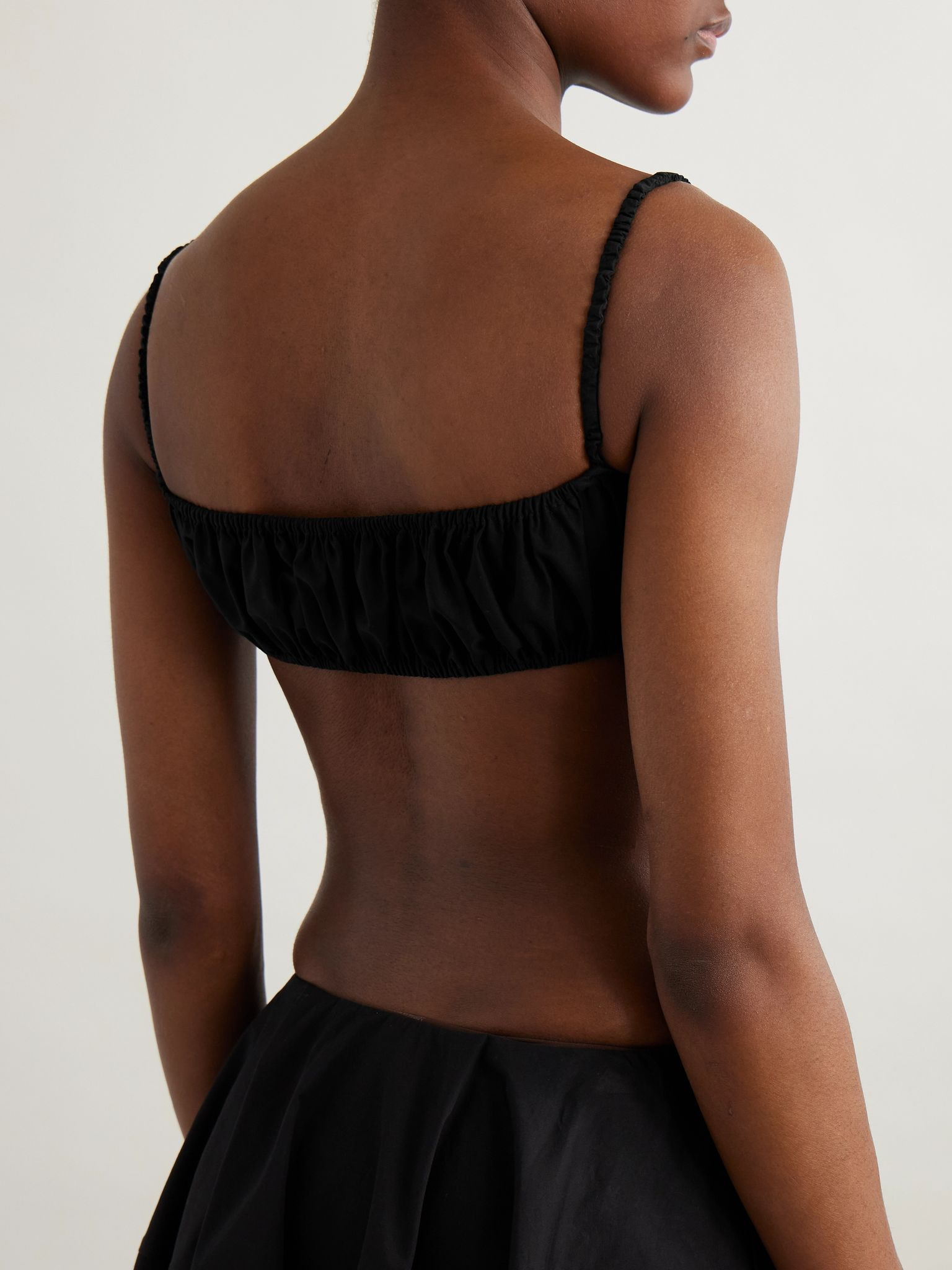 Gathered cotton-poplin bralette Black - 4