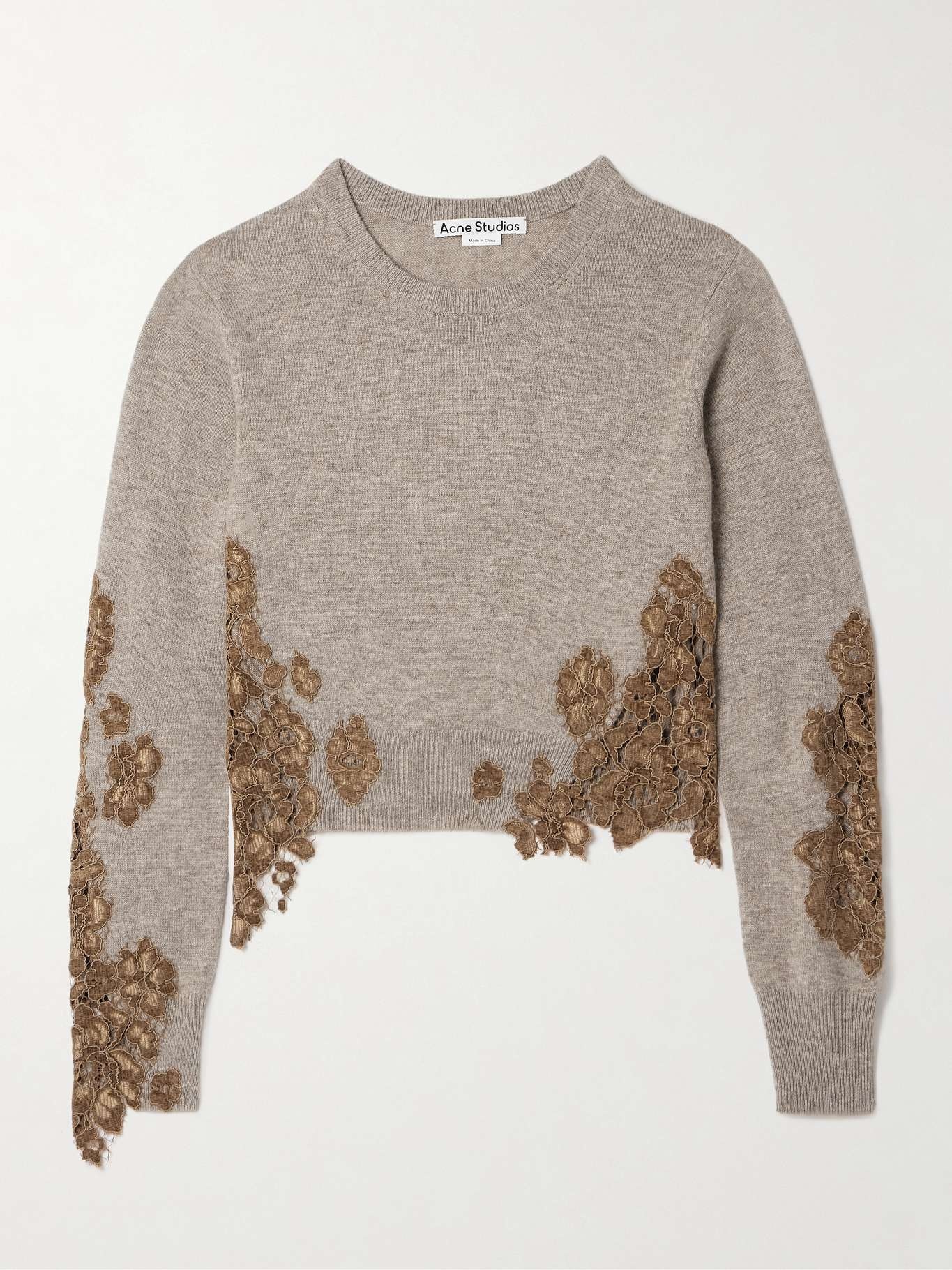 Corded lace-trimmed wool-blend sweater - 1