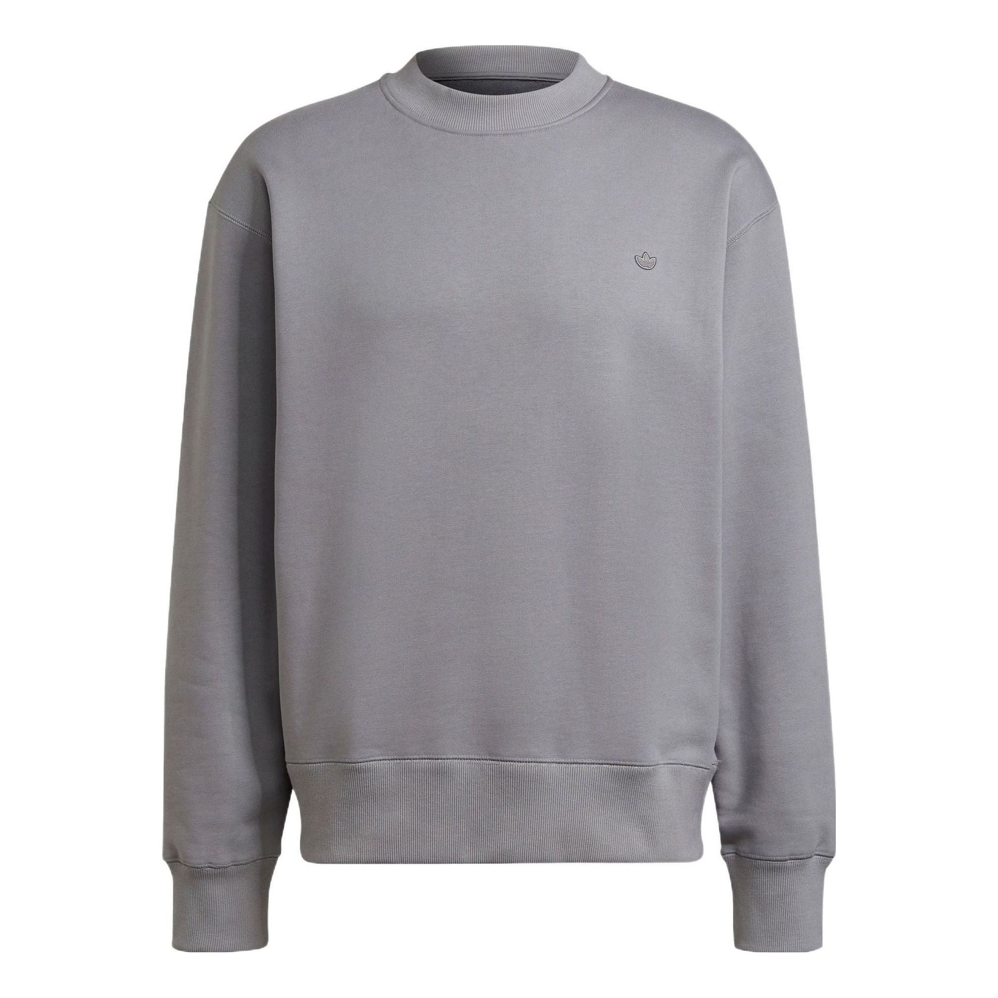 Men's adidas originals C Crew Logo Micro Mark Solid Color Round Neck Pullover Casual Gray H09175 - 1