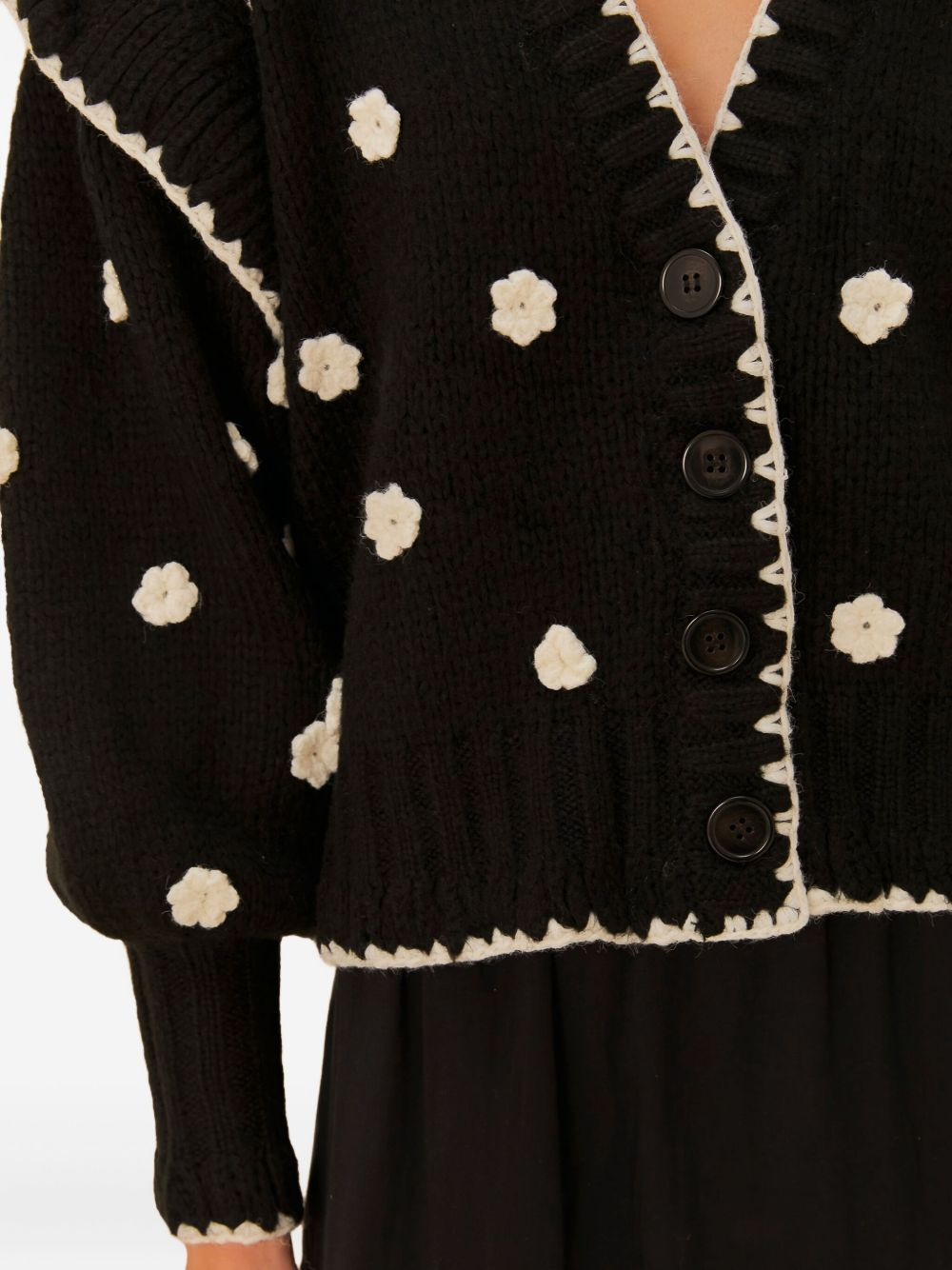 flower-embellished ruffled cardigan - 5