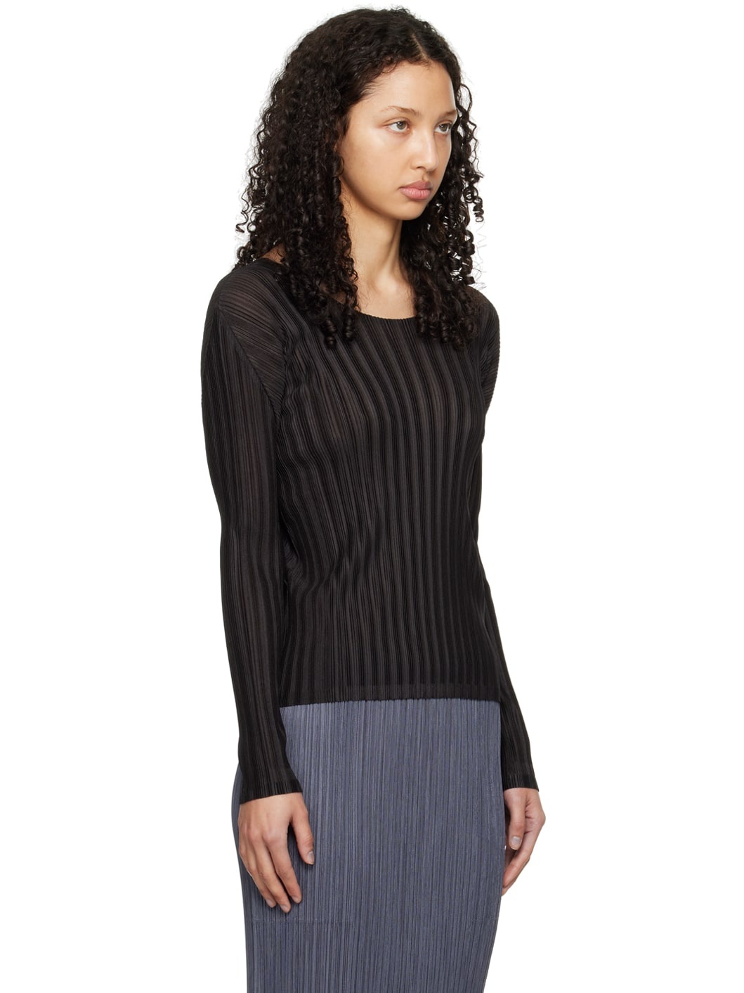 Black Rib Pleats January Long Sleeve T-Shirt - 2