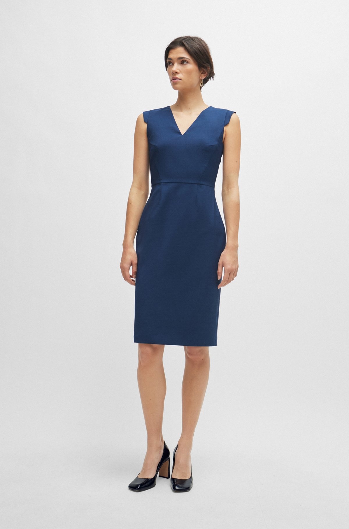 CAP-SLEEVE V-NECK DRESS IN WOOL - 6
